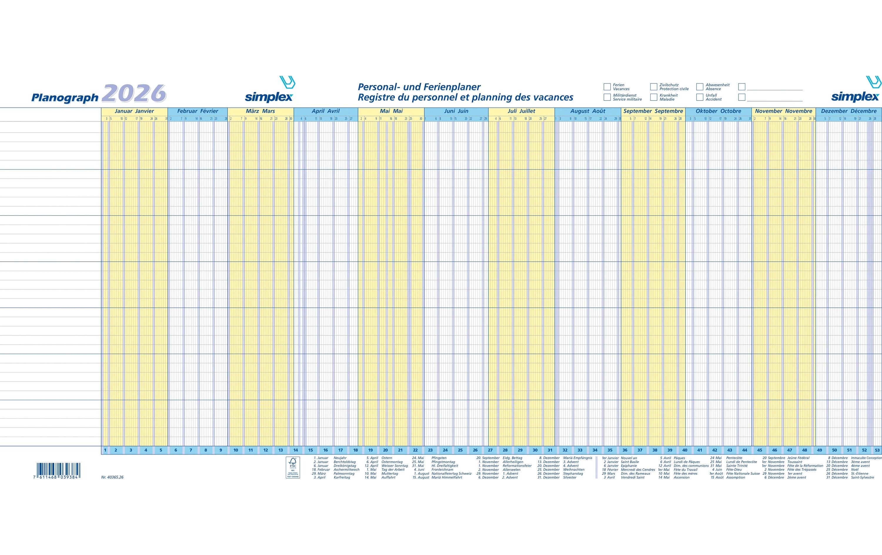 Simplex Jahresplaner Planograph 2026 3 Stück
