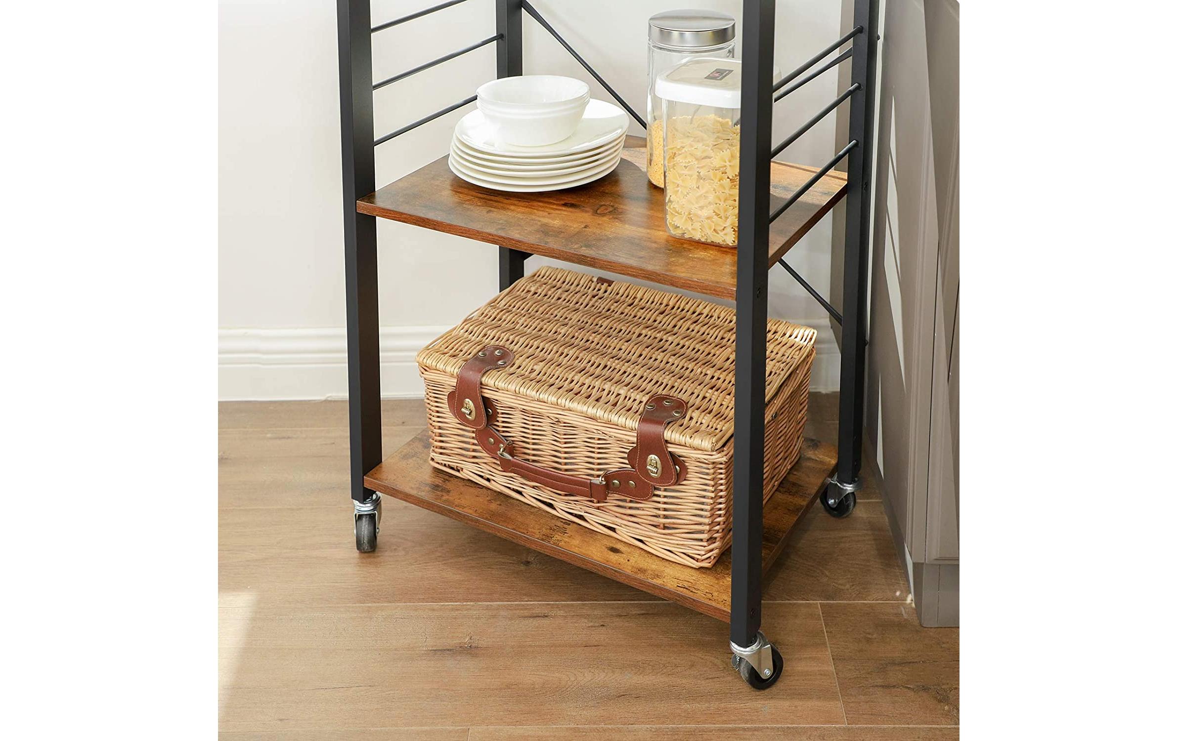 VASAGLE Küchenregal mit 6 Haken 60 x 89 cm, Braun/Schwarz