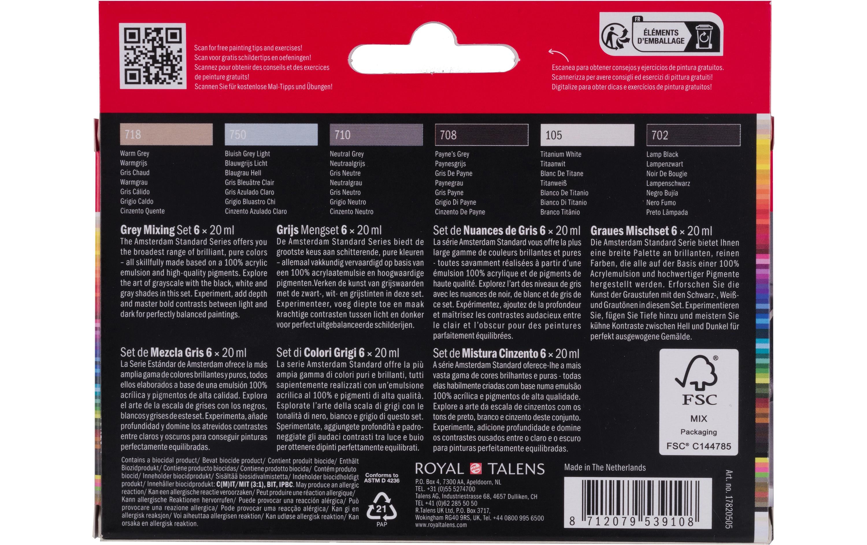 Amsterdam Acrylfarbe Set Grey Mixing 6 Tuben à 20 ml