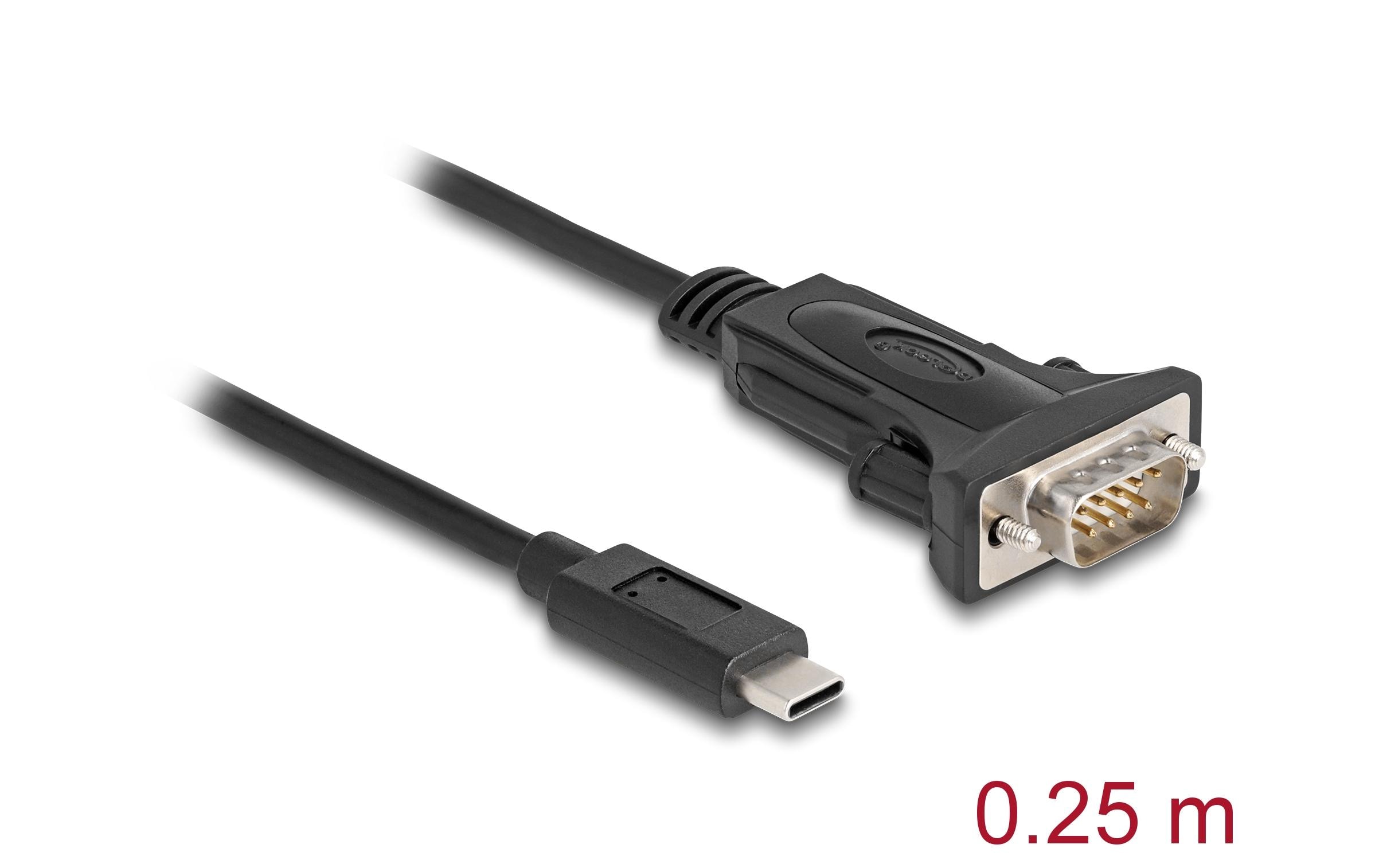 Delock Serial-Adapter USB-C – RS-232 D-Sub 9 Pin mit Schraube 0.25m Delock Serial-Adapter USB-C – RS-232 D-Sub 9 Pin mit Schraube 0.25m