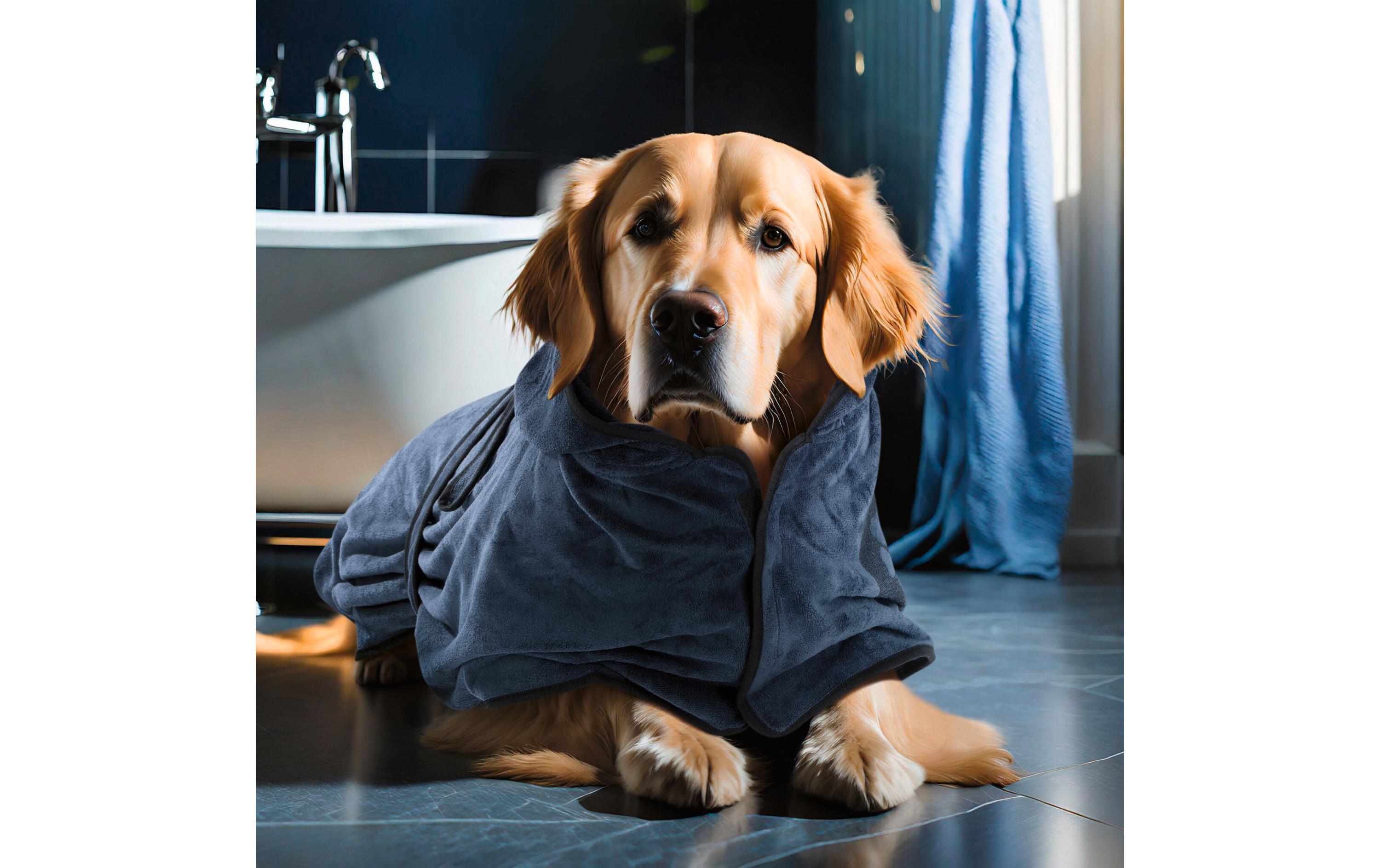 Fluffino Bademantel Beige / Blau, M