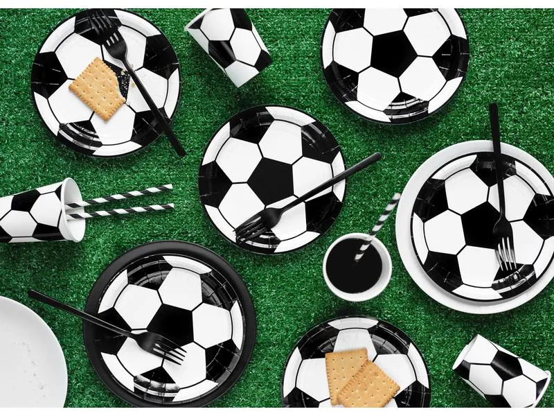 Partydeco Einwegbecher Fussball 260 ml, 6 Stück, Schwarz/Weiss