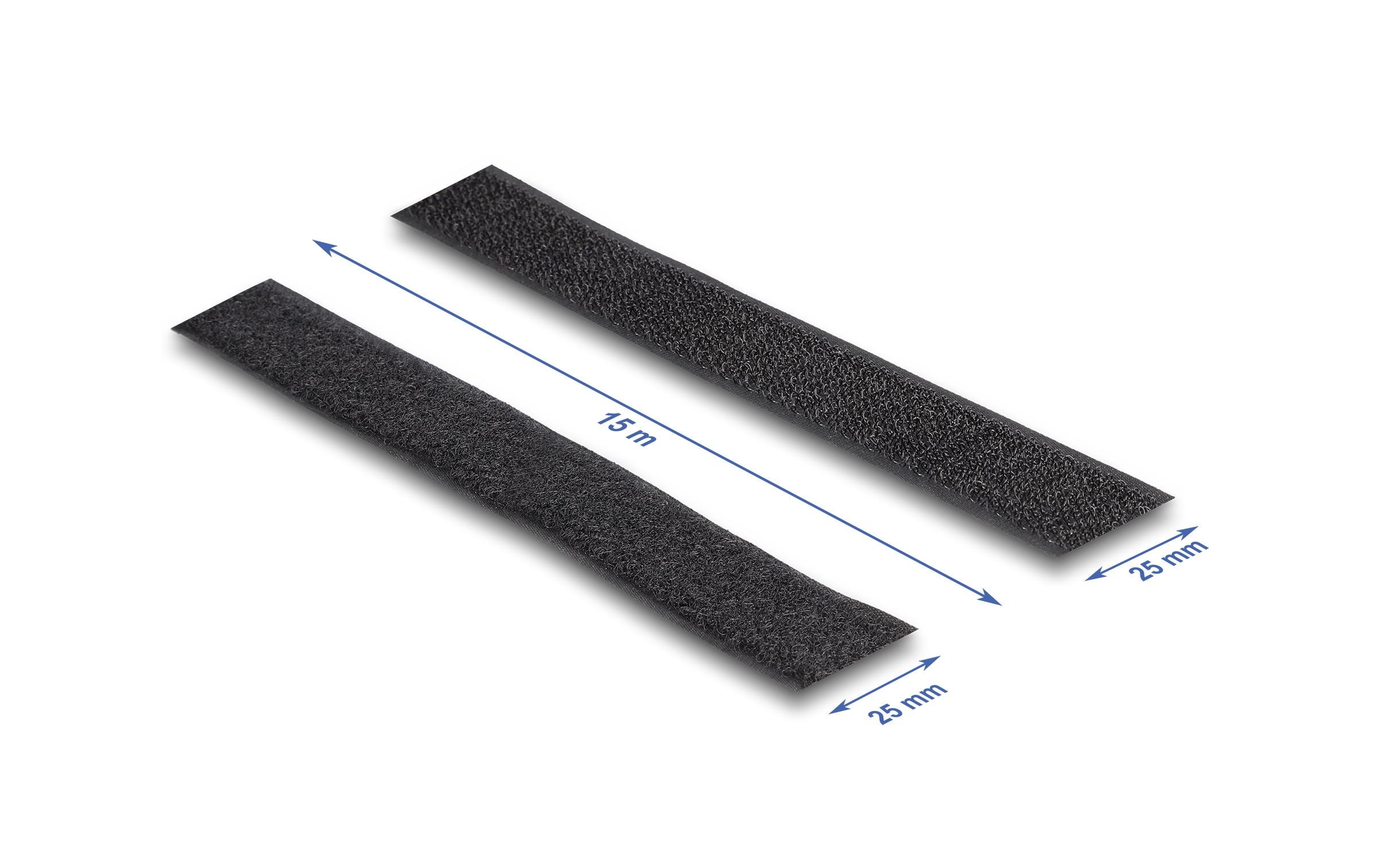 Delock Klettband 15m x 25mm Strapazierfähig Schwarz