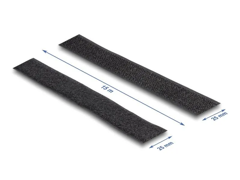 Delock Klettband 15m x 25mm Strapazierfähig Schwarz
