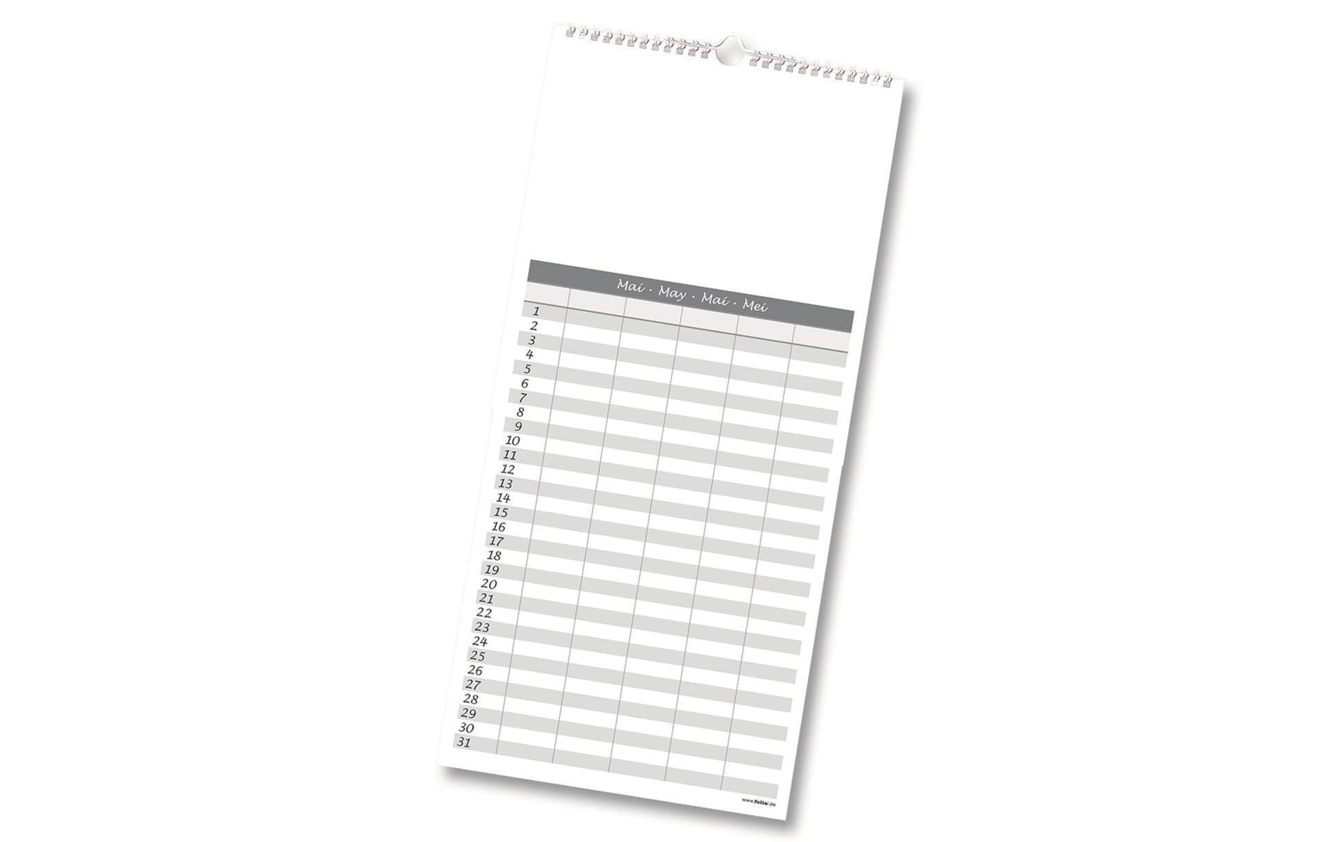 Folia Dauerkalender Familienplaner 23 x 49 cm, Weiss