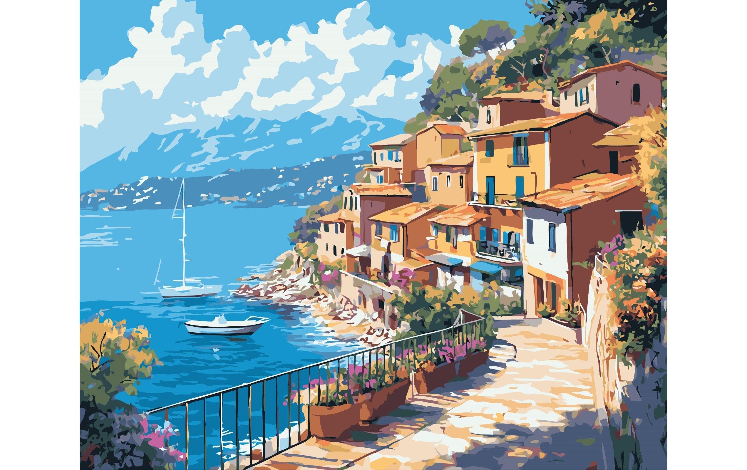 Colorelle Malen nach Zahlen Idyllisches Dorf am Mittelmeer