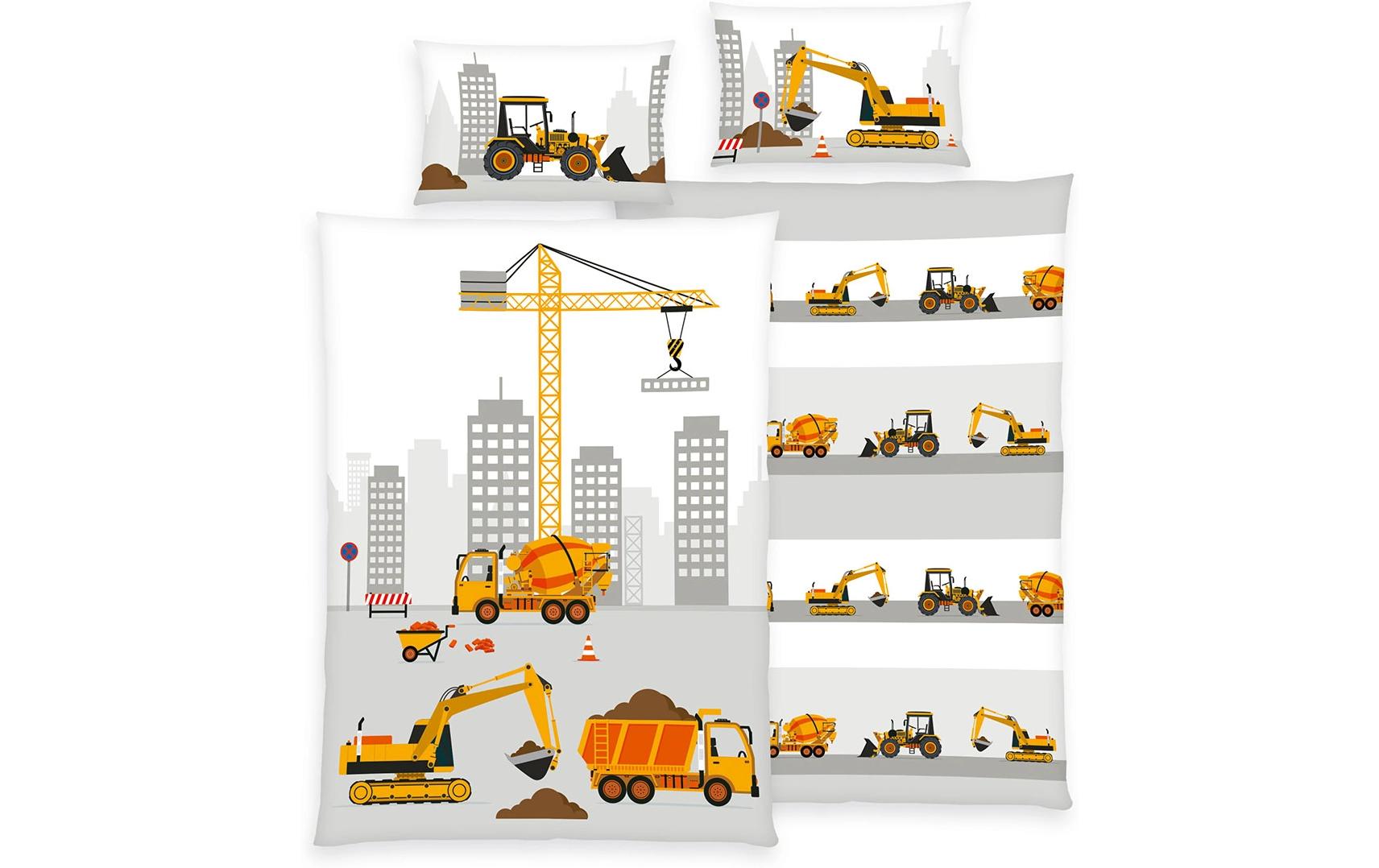 Herding Kinder Bettwäschegarnitur Baustelle, 100/135 cm+40/60 cm
