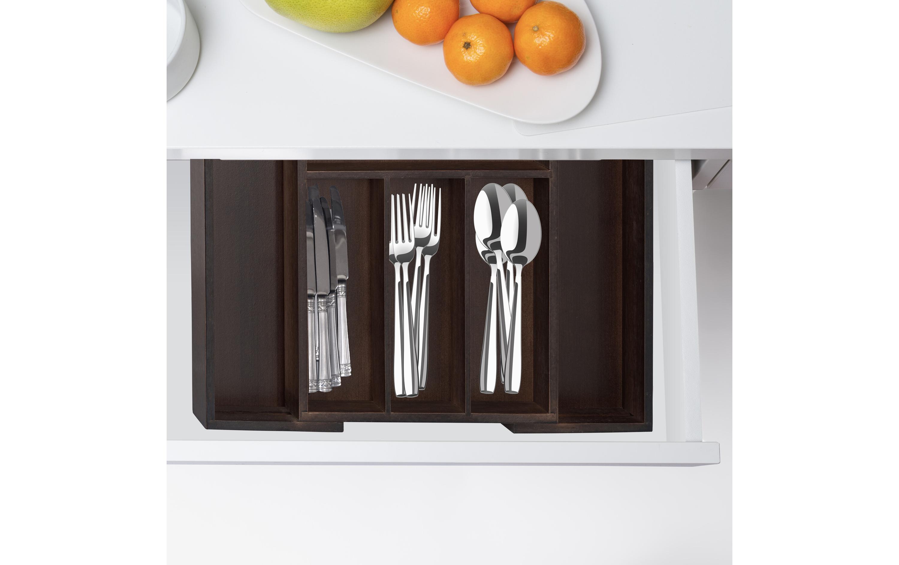 relaxdays Besteckkasten ausziehbar Dunkelbraun