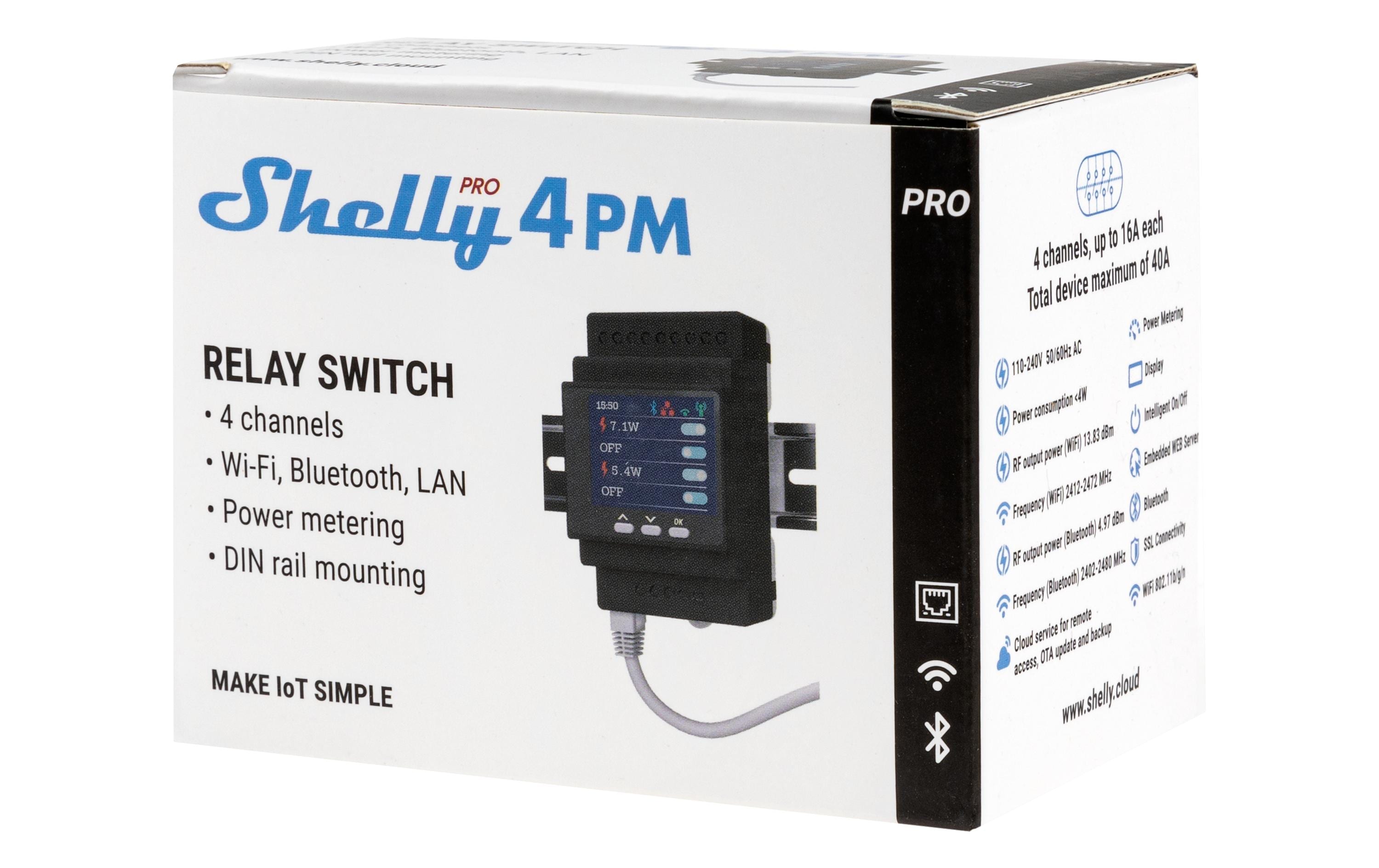 Shelly Pro 4PM LAN und WiFi-DIN-Rail Switch