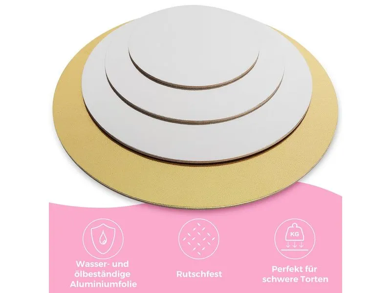 Wenburg Premium Tortenunterlagen 4er-Set – Gold & Siber