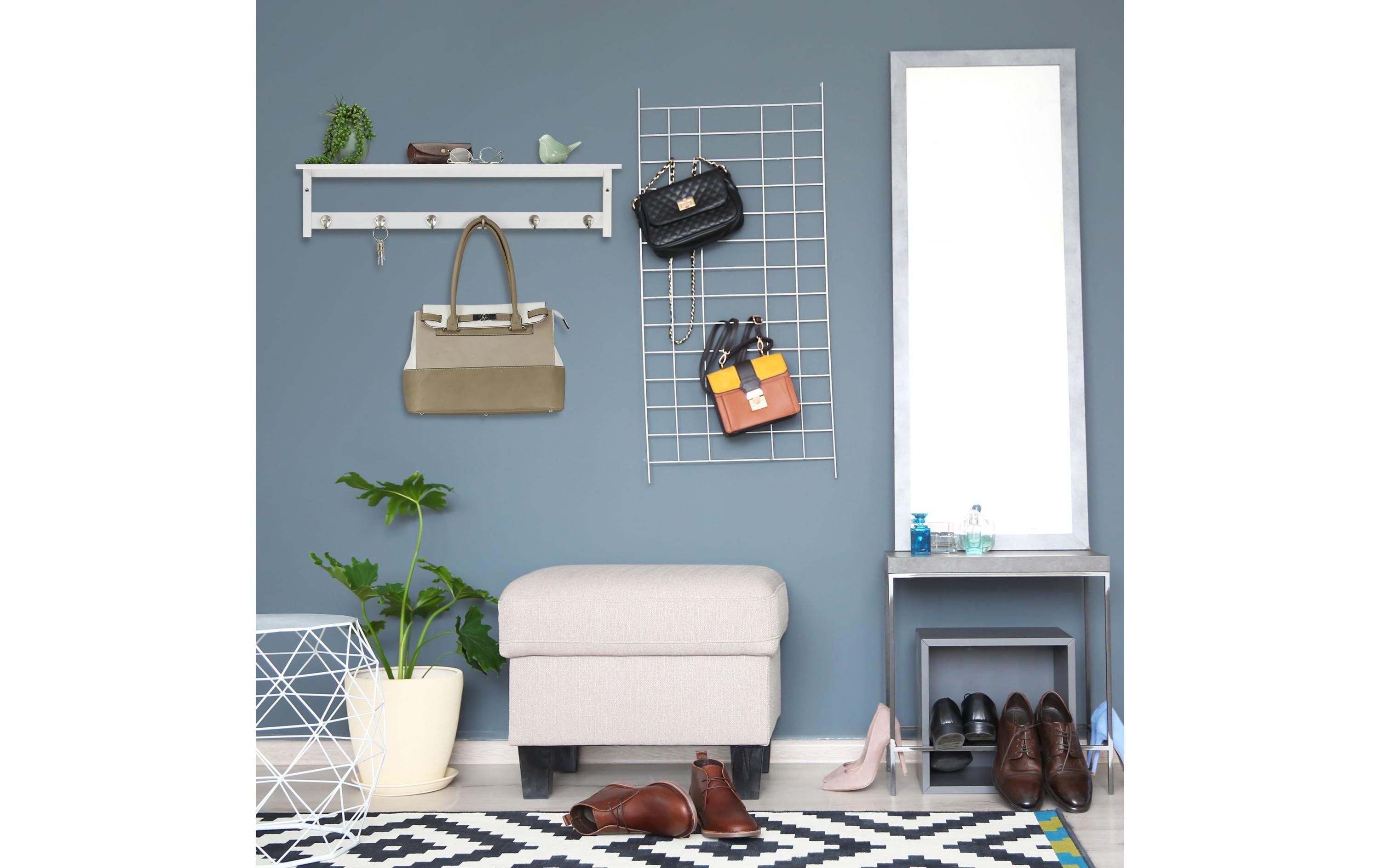 relaxdays Wandgarderobe mit Ablage 6 Haken, Weiss