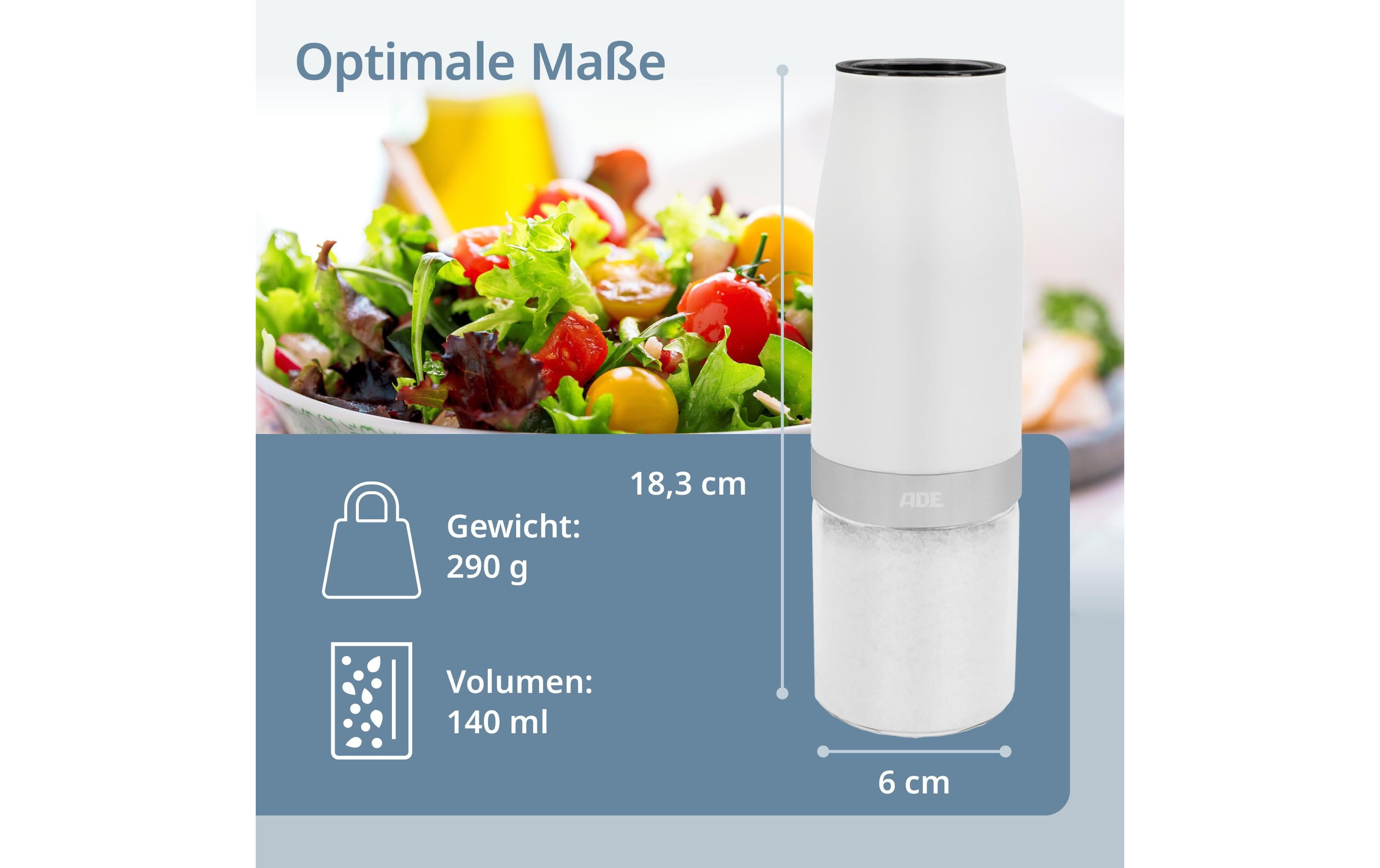 ADE Salz- und Pfeffermühle 18.3 cm, Weiss