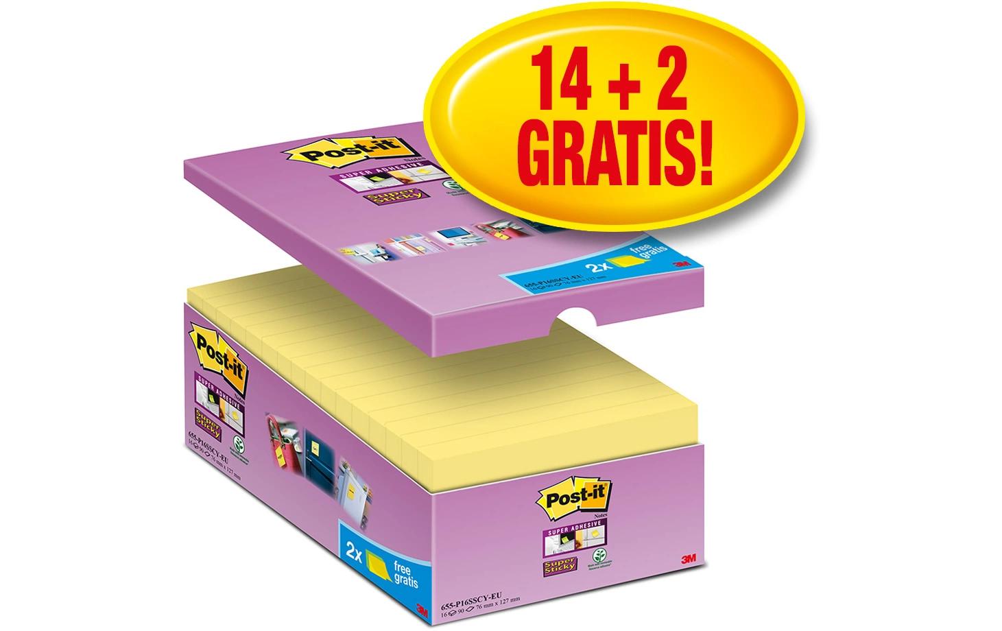 Post-it Notizzettel Super Sticky 16 Blöcke, 7.6 cm x 12.7 cm,Gelb