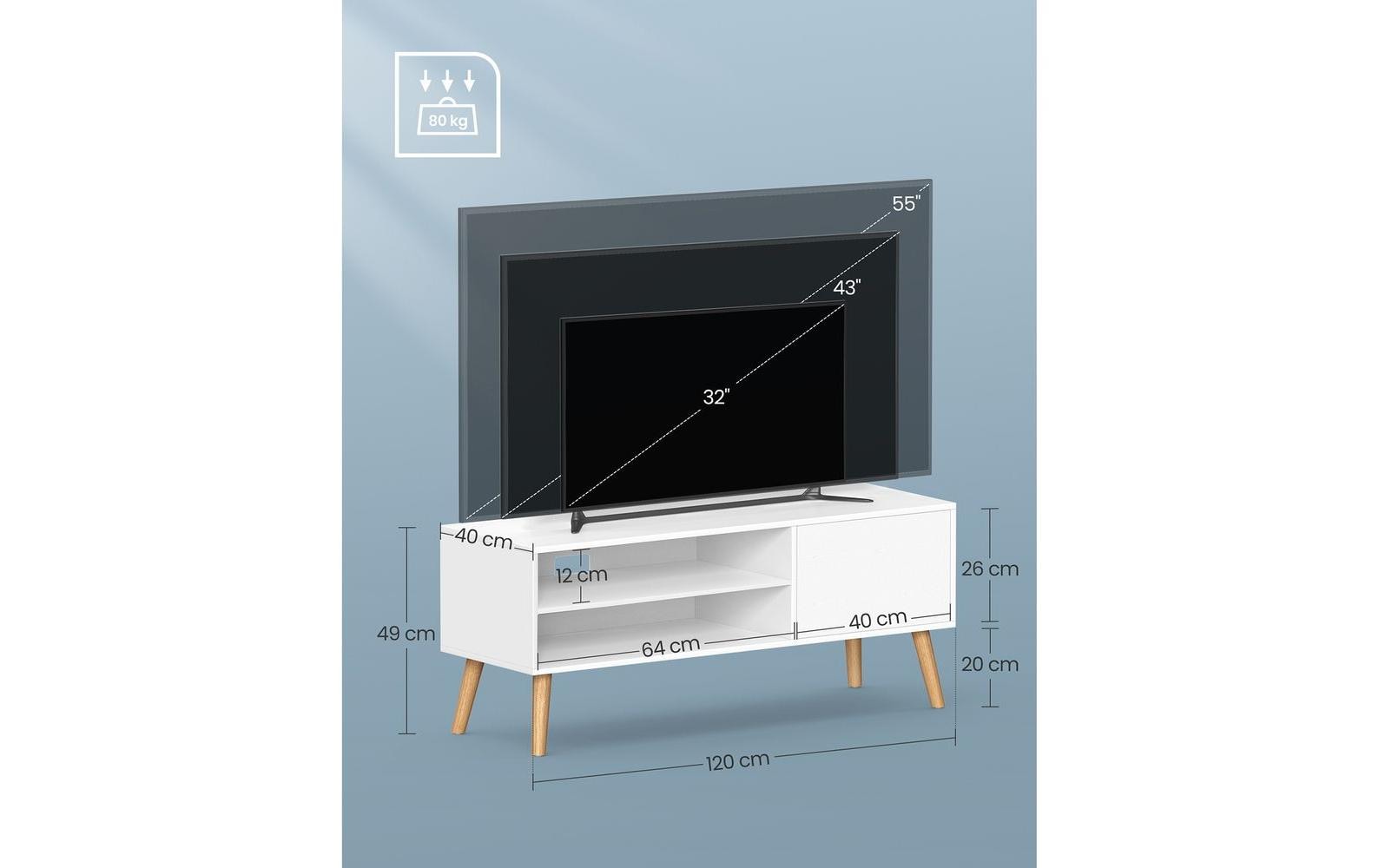 VASAGLE TV-Möbel Skandinavisch 110 x 40 cm, Weiss