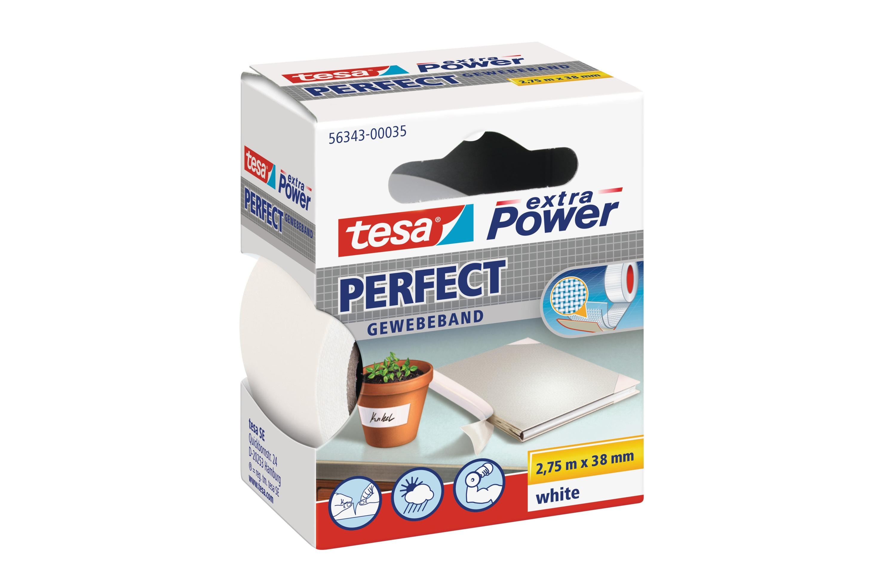 tesa Klebeband extra Power Perfect 38 mm x 2.75 m, Weiss