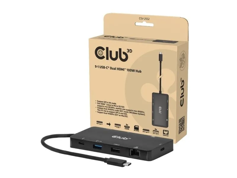 Club 3D Dockingstation CSV-2552 9-1 USB-C Dual HDMI 100W Hub Club 3D Dockingstation CSV-2552 9-1 USB-C Dual HDMI 100W Hub