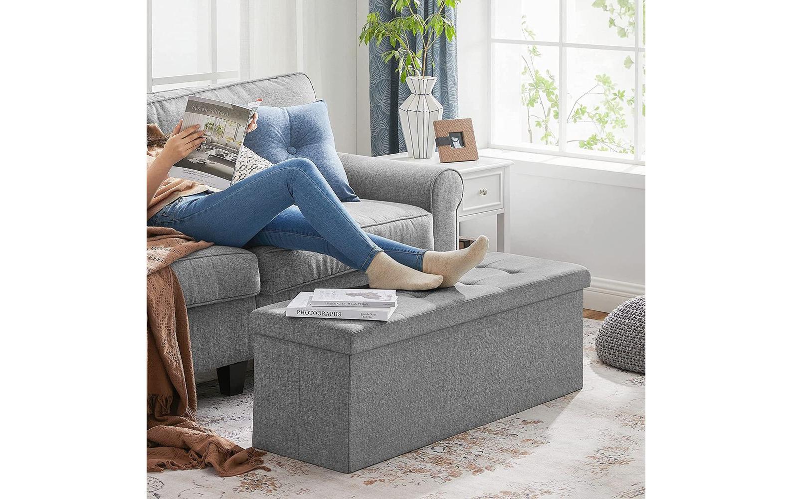 Songmics Sitztruhe mit Aufbewahrung 110 x 38 cm, Hellgrau