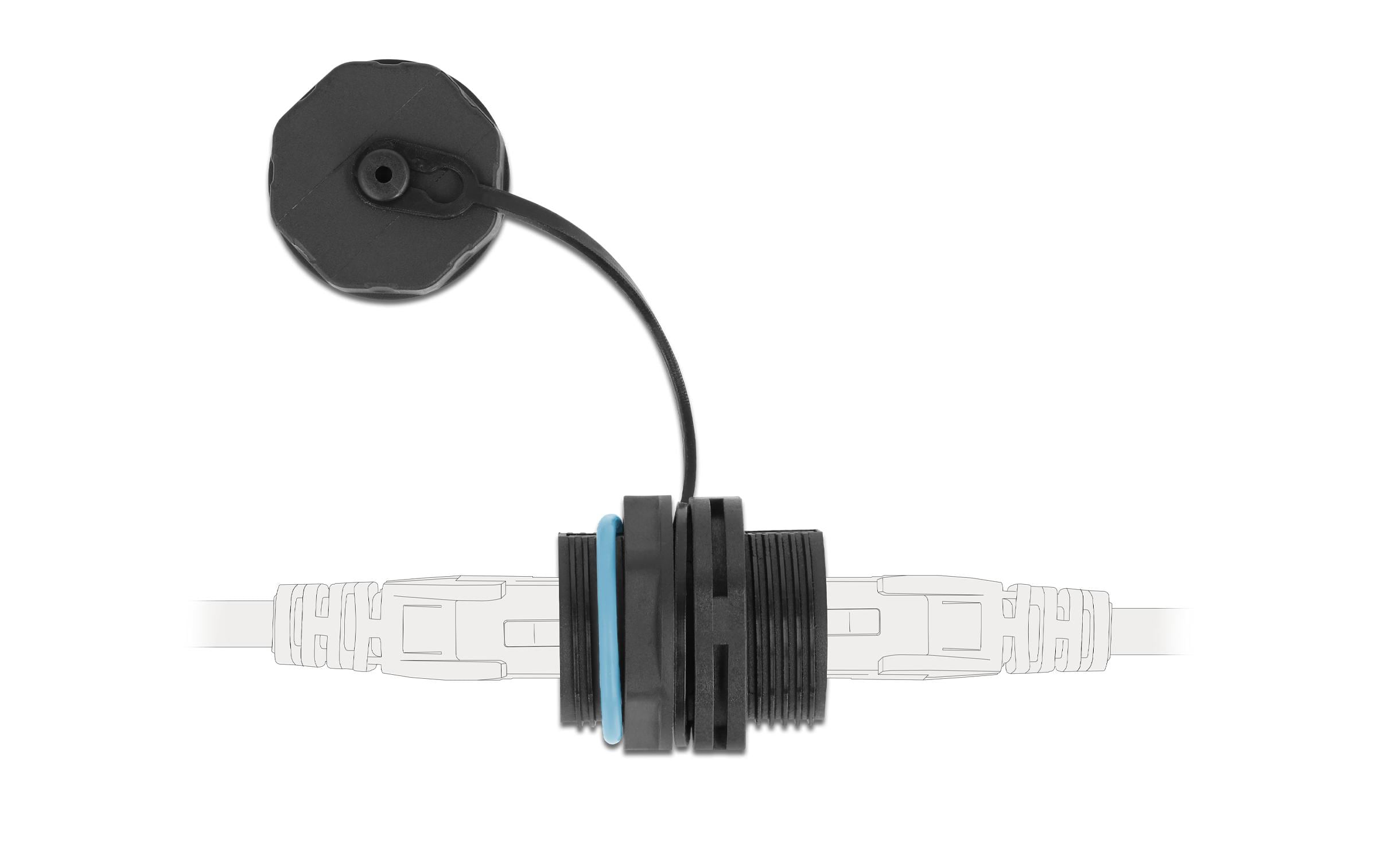 Delock Kupplung RJ-45, Cat.6A, blau, Wasserfest, Kappe 1 Stück Delock Kupplung RJ-45, Cat.6A, blau, Wasserfest, Kappe 1 Stück