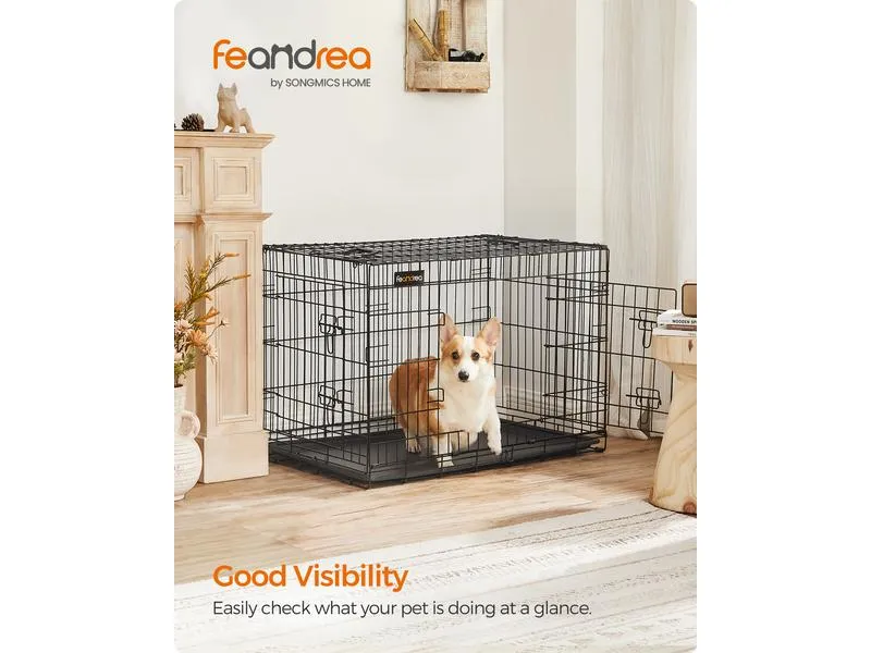 Feandrea Hundekäfig mit 2 Türen, 92.5 x 57.5 x 64 cm, Schwarz Feandrea Hundekäfig mit 2 Türen, 92.5 x 57.5 x 64 cm, Schwarz