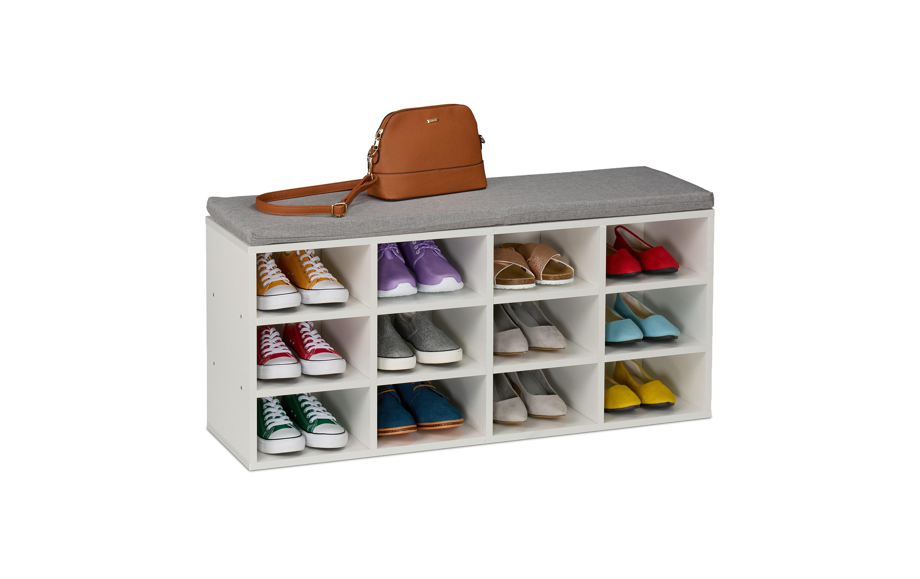 relaxdays Schuhbank mit Sitzfläche mit 12 Fächern, Grau/Weiss