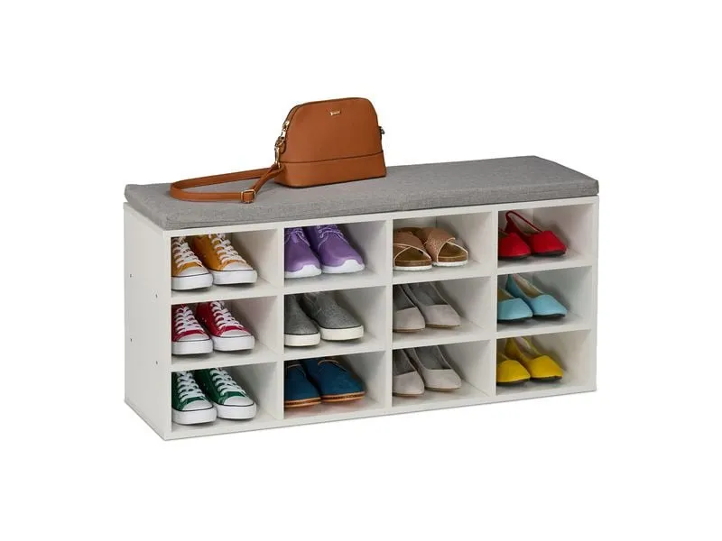 relaxdays Schuhbank mit Sitzfläche mit 12 Fächern, Grau/Weiss relaxdays Schuhbank mit Sitzfläche mit 12 Fächern, Grau/Weiss