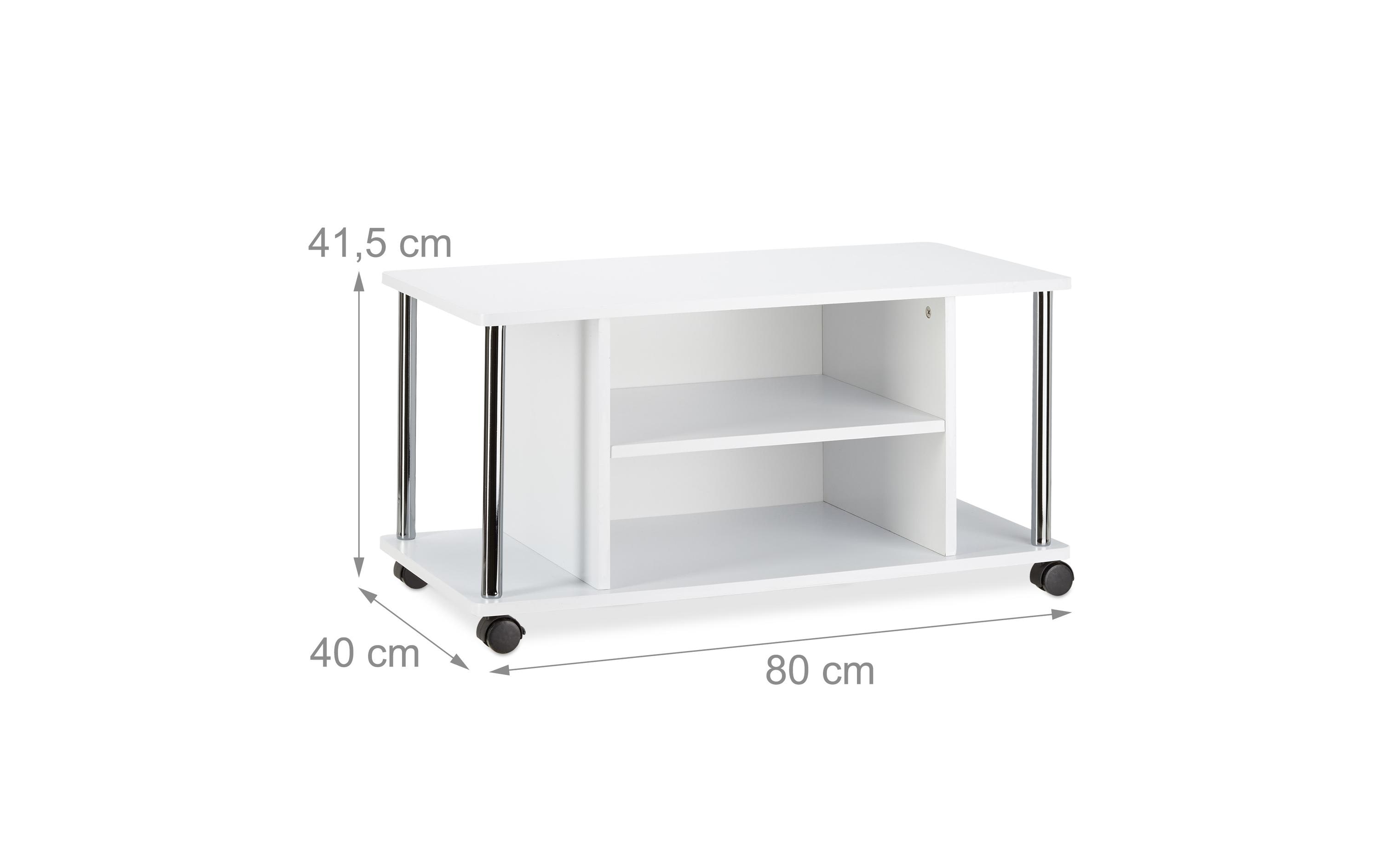 relaxdays TV-Möbel mit Rollen, 80 x 40 cm, Weiss