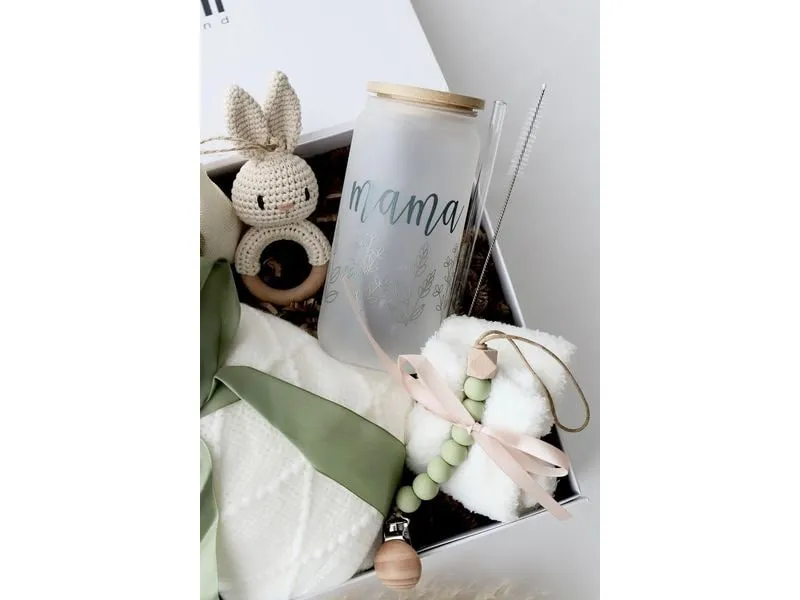 Oykami Mama und Baby Geschenkbox Weisse Decke «Kapstadt» Weiss/Grün