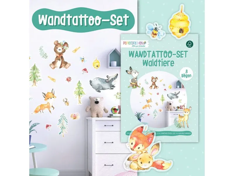 Papierdrachen Wandtattoo-Set Waldtiere Papierdrachen Wandtattoo-Set Waldtiere