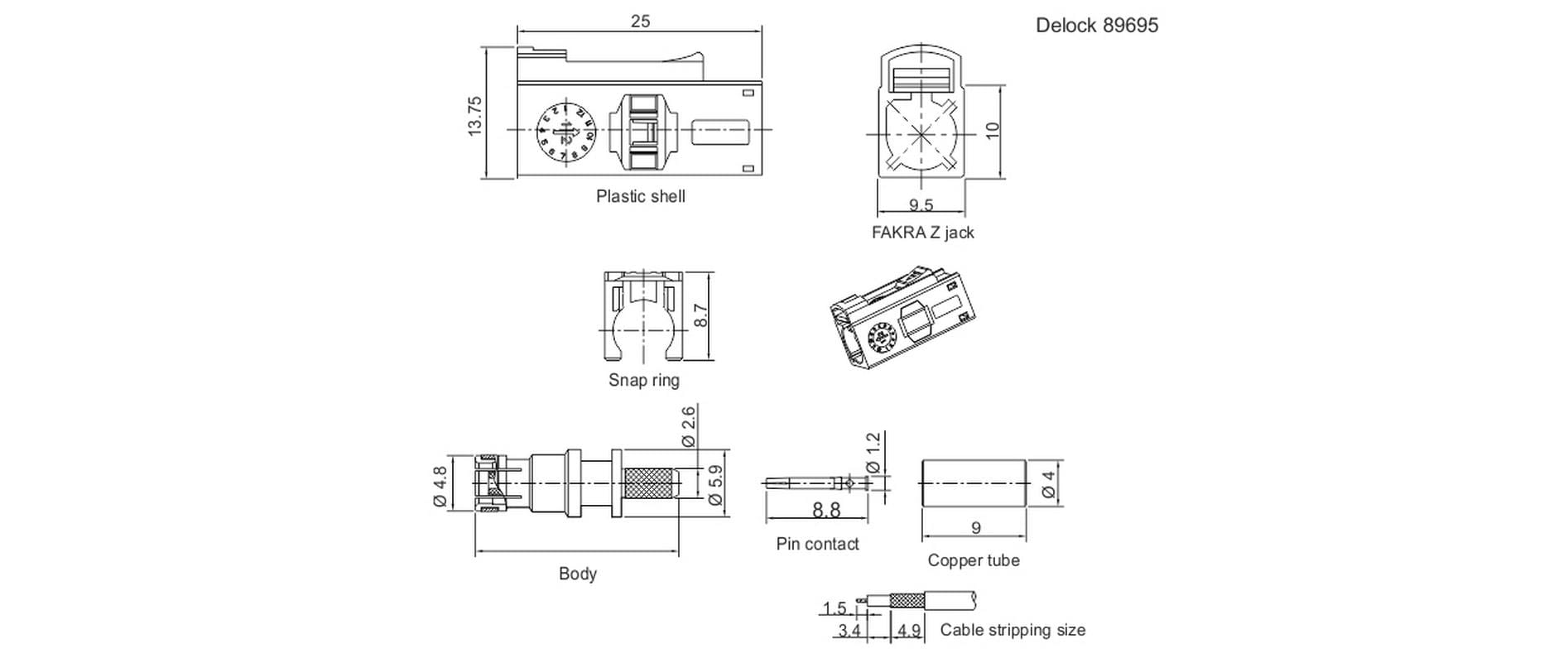 Delock Antennenadapter zum Crimpen FAKRA Z Buchse (f) - Offen Offen Delock Antennenadapter zum Crimpen FAKRA Z Buchse (f) - Offen Offen