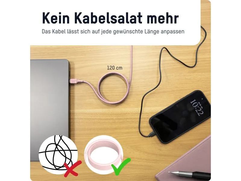 Ansmann Magnetisches Silikonkabel USB-C auf USB-C, 120 cm rose Ansmann Magnetisches Silikonkabel USB-C auf USB-C, 120 cm rose