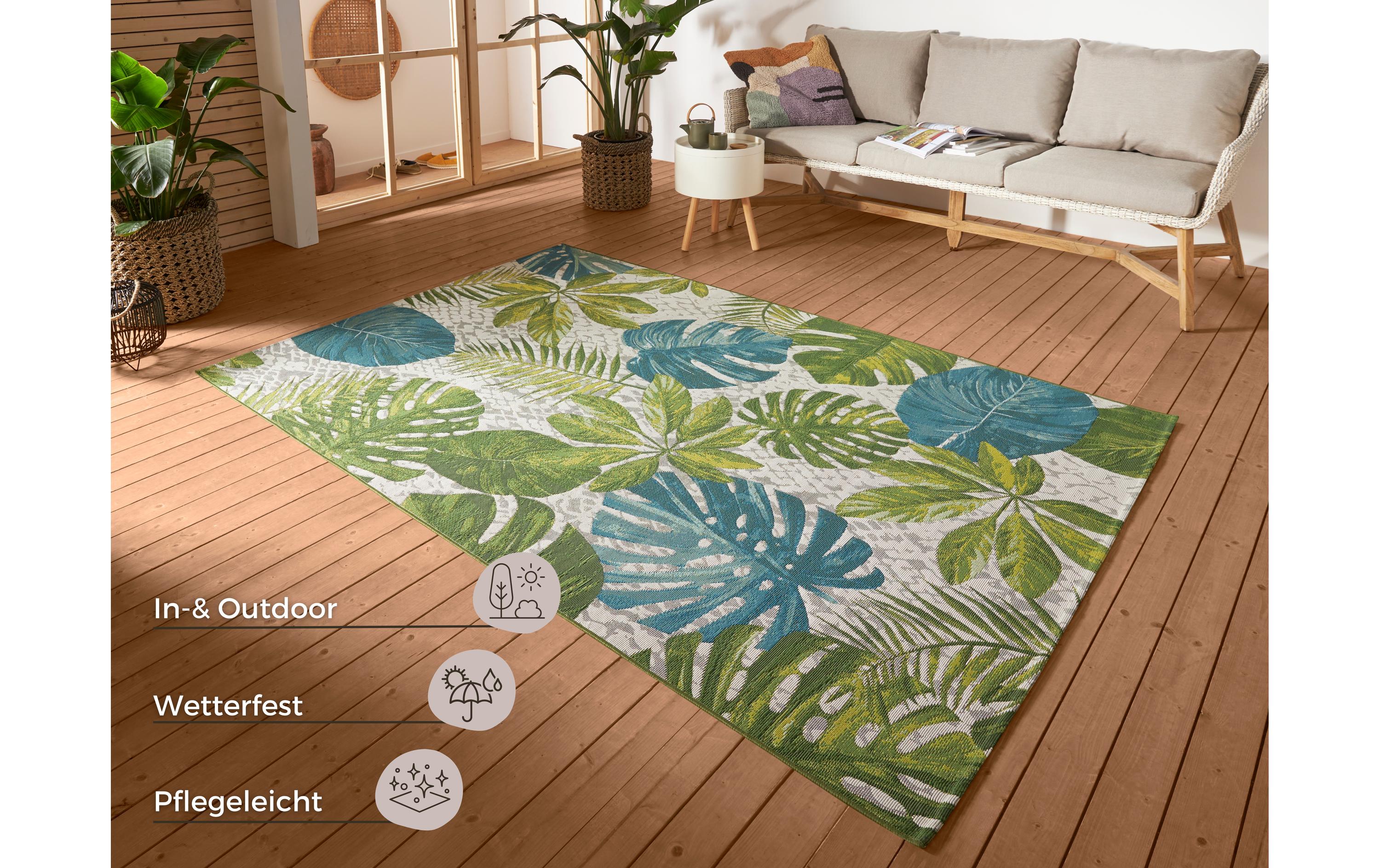 Hanse Home Teppich Tropical Leaves 80 cm x 165 cm, Grün/Türkis