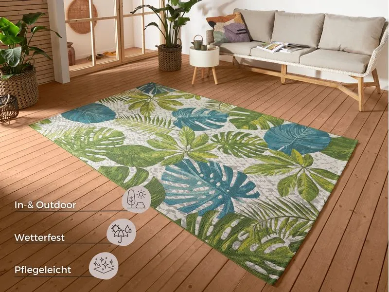 Hanse Home Teppich Tropical Leaves 80 cm x 165 cm, Grün/Türkis