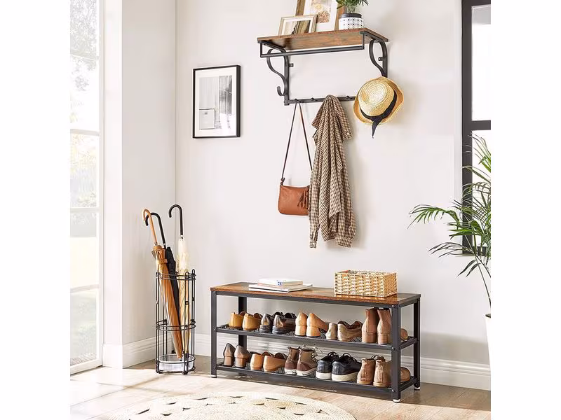 VASAGLE Schuhregal 100 cm x 30 cm, Braun/Schwarz