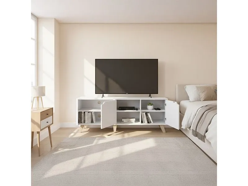 relaxdays TV-Möbel Vintage Style 140 cm, Weiss 60 Zoll