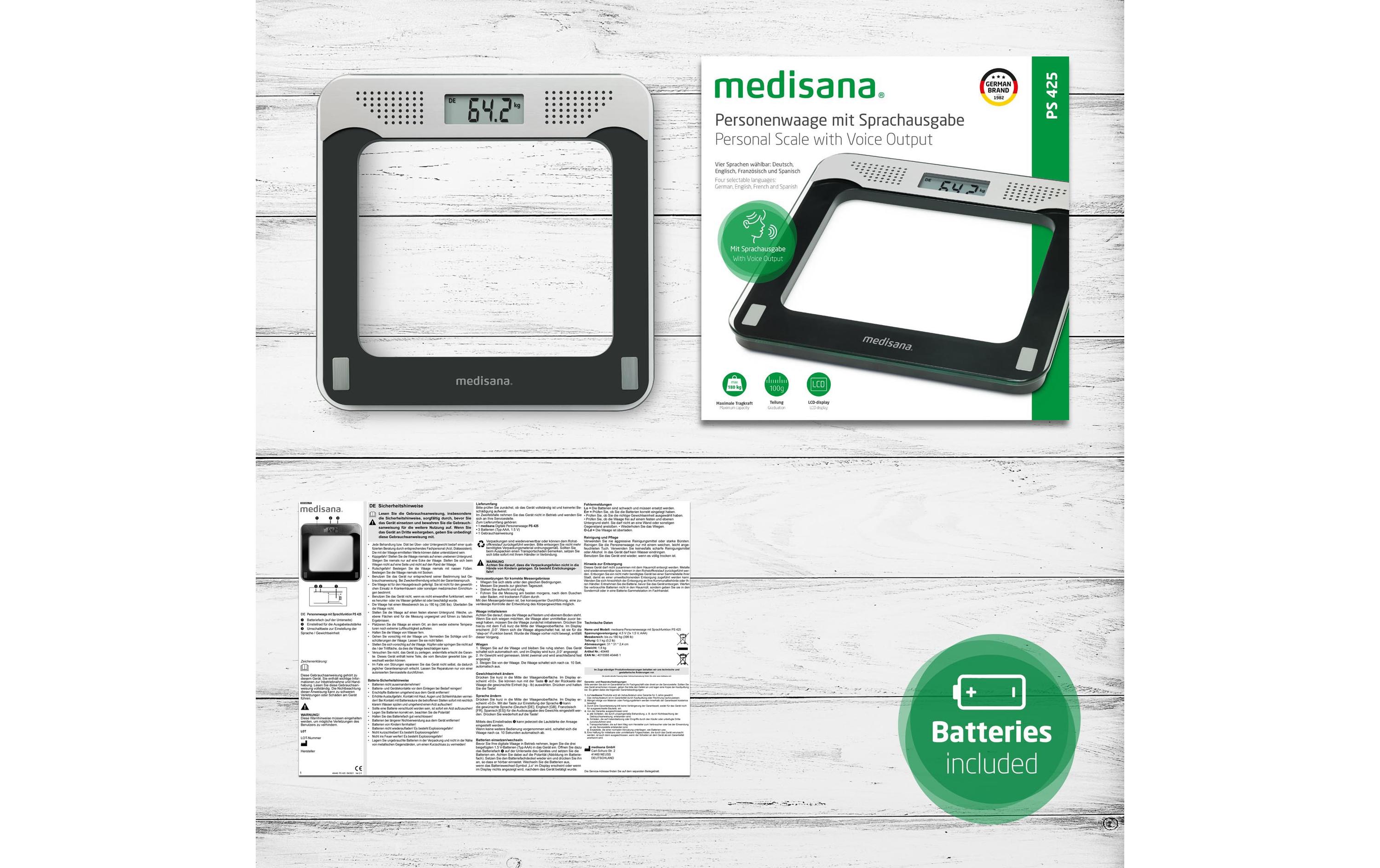 Medisana Personenwaage PS425 Grau; Schwarz