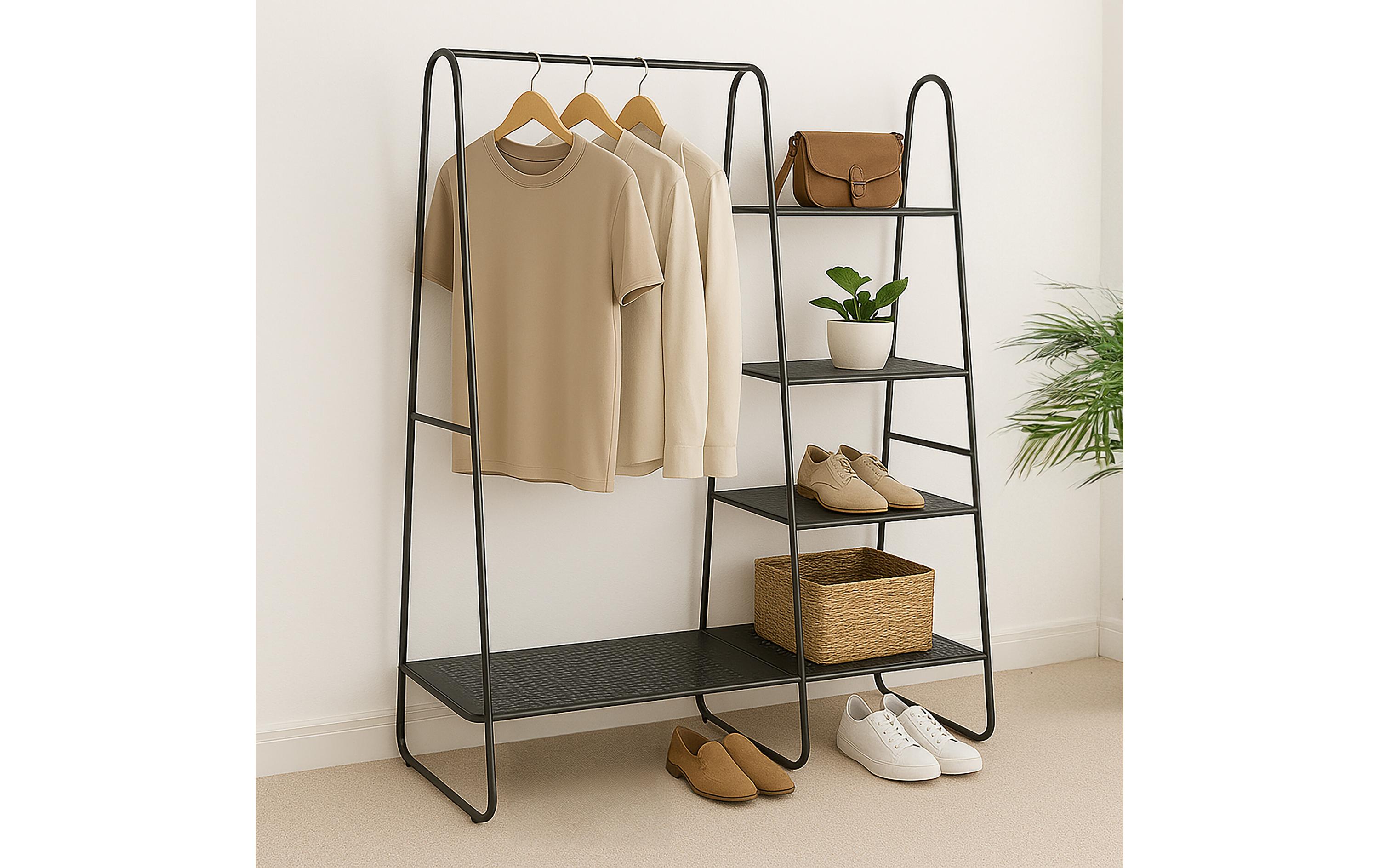 relaxdays Garderobenständer mit 5 Böden, Schwarz