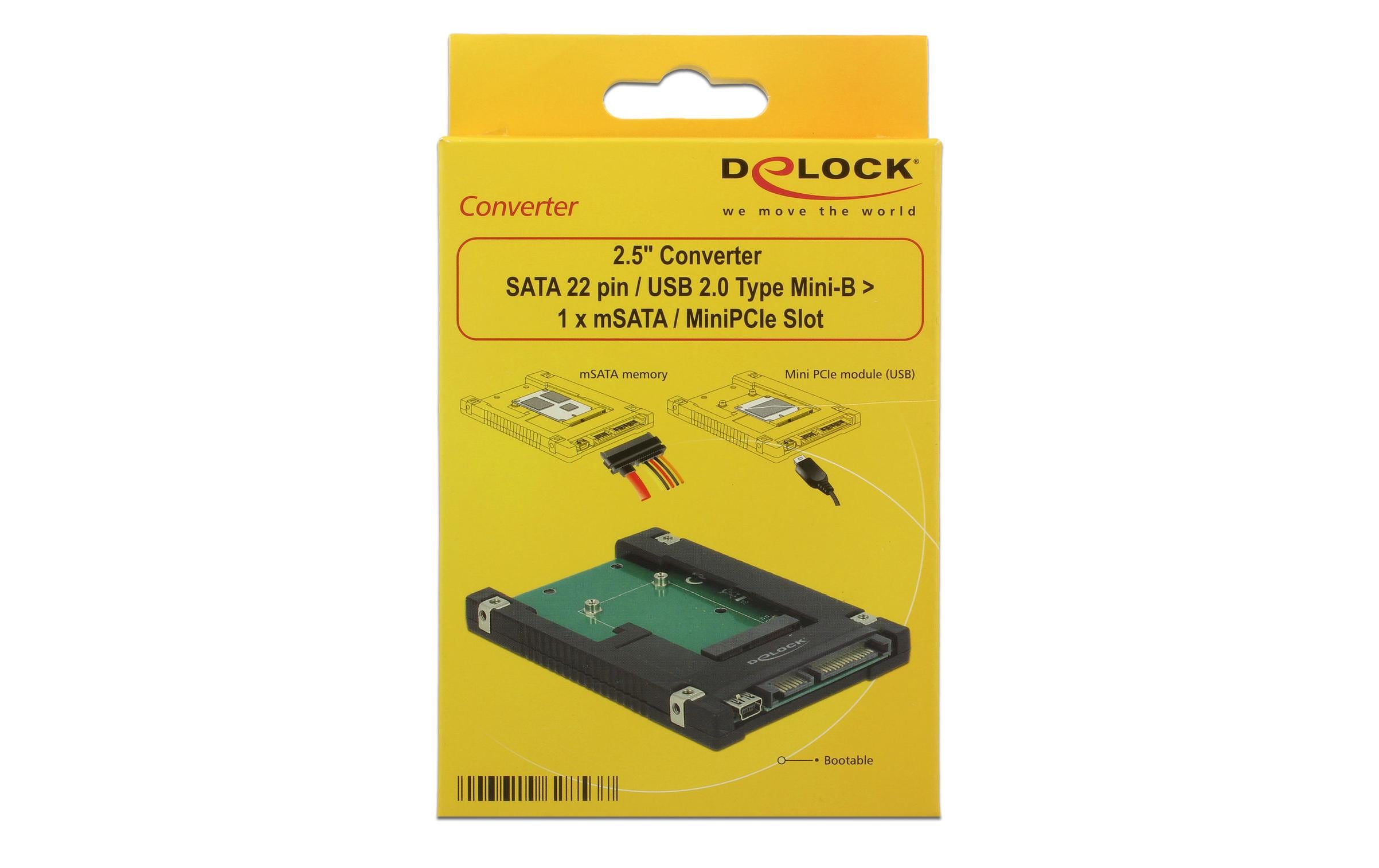 Delock 2.5-Adapterplatine mSATA/Mini-PCI-Express – SATA/USB Delock 2.5-Adapterplatine mSATA/Mini-PCI-Express – SATA/USB