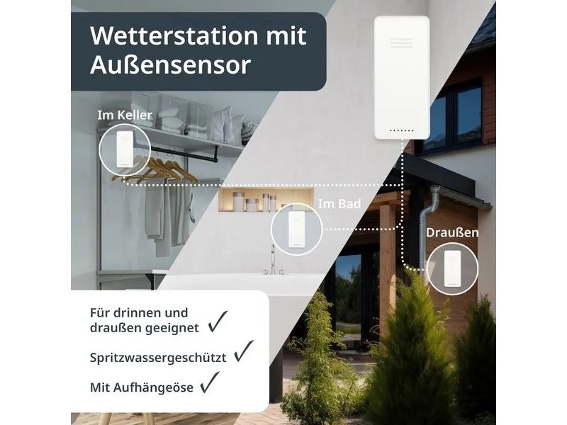 ADE Wetterstation mit Funk-Aussensensor mit DCF-Funkuhr, Schwarz
