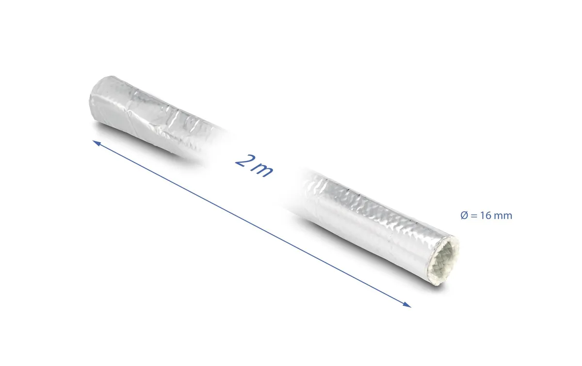 Delock Kabelschlauch aus Glasfasergeflecht / Alu 2 m x 16 mm Silber Delock Kabelschlauch aus Glasfasergeflecht / Alu 2 m x 16 mm Silber