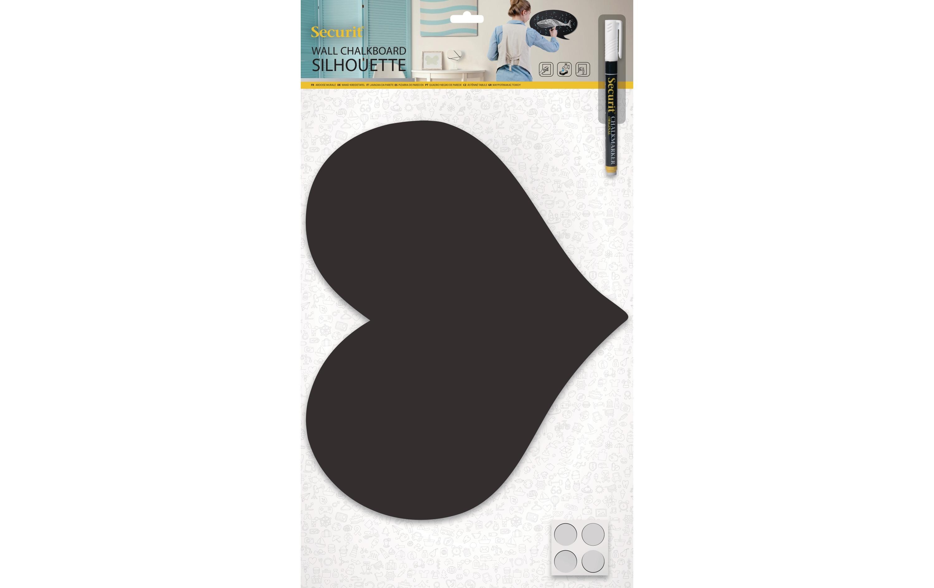 Securit Kreidetafel Silhouette Heart mit Klett, Schwarz