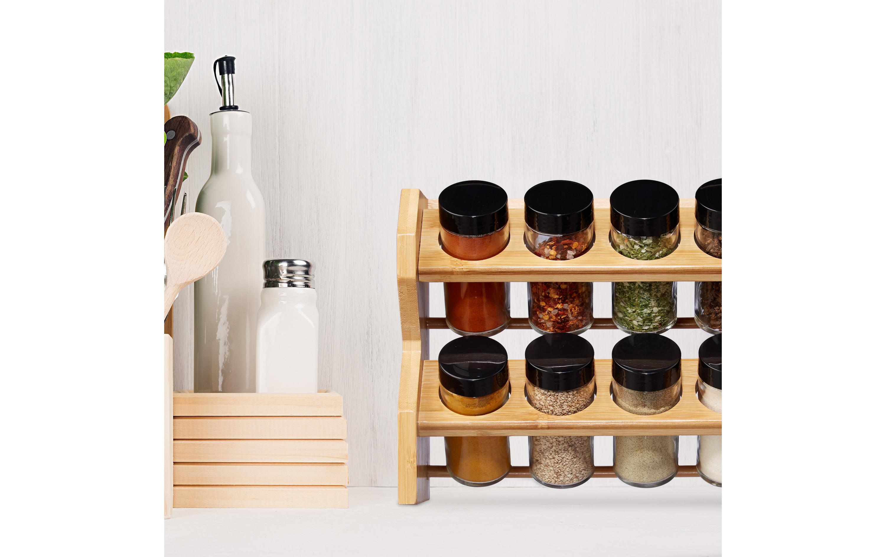 relaxdays Gewürzregal 8 Gläser Hellbraun/Schwarz/Transparent