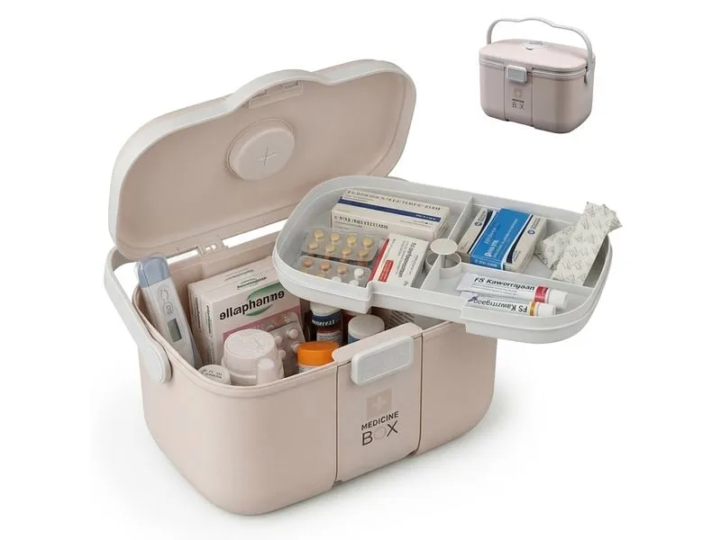 relaxdays Medizinbox aus Kunststoff Beige/Grau 17 x 28 x 18 cm relaxdays Medizinbox aus Kunststoff Beige/Grau 17 x 28 x 18 cm