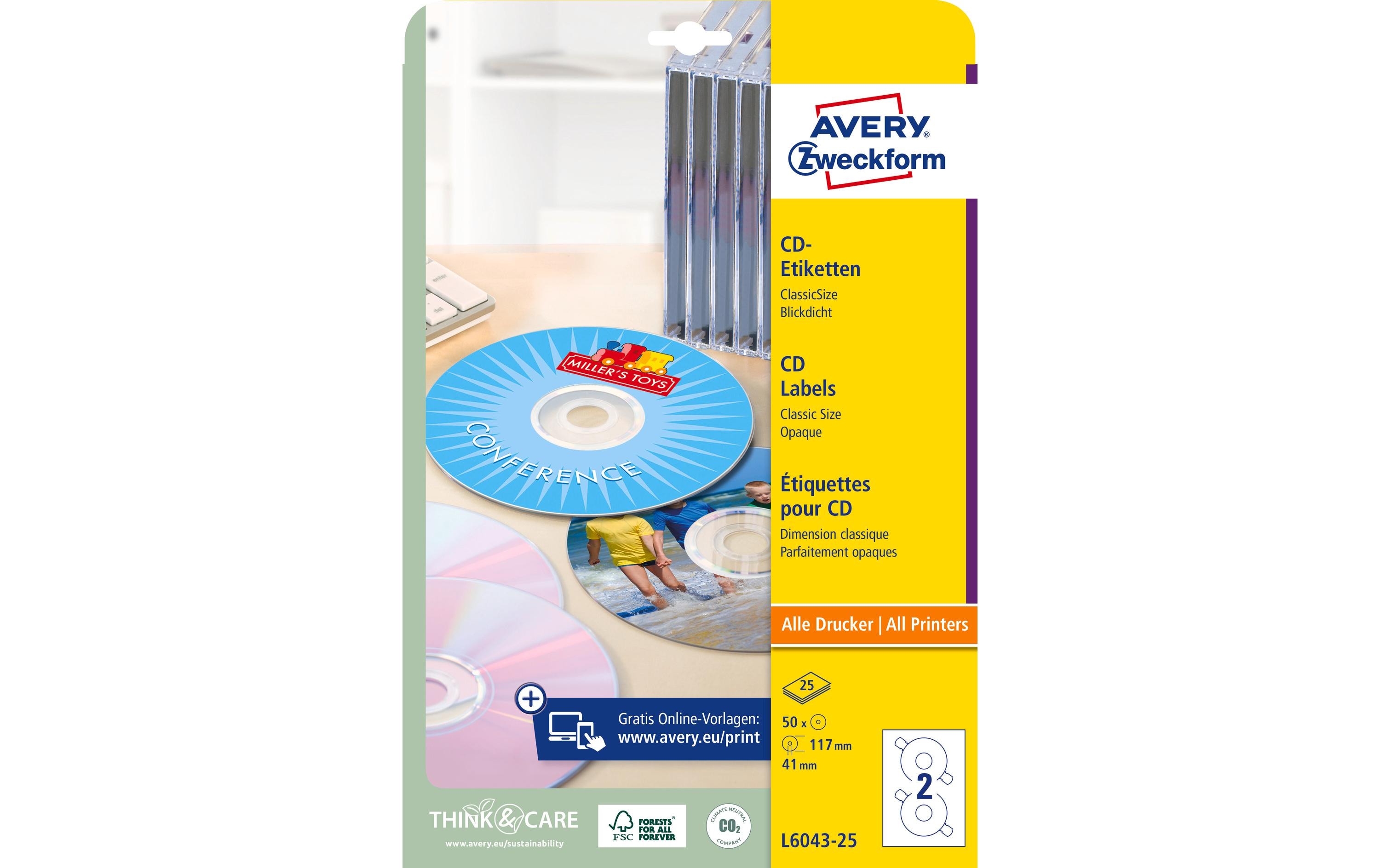 Avery Zweckform CD-Etiketten L6043 Ø 117 mm Avery Zweckform CD-Etiketten L6043 Ø 117 mm