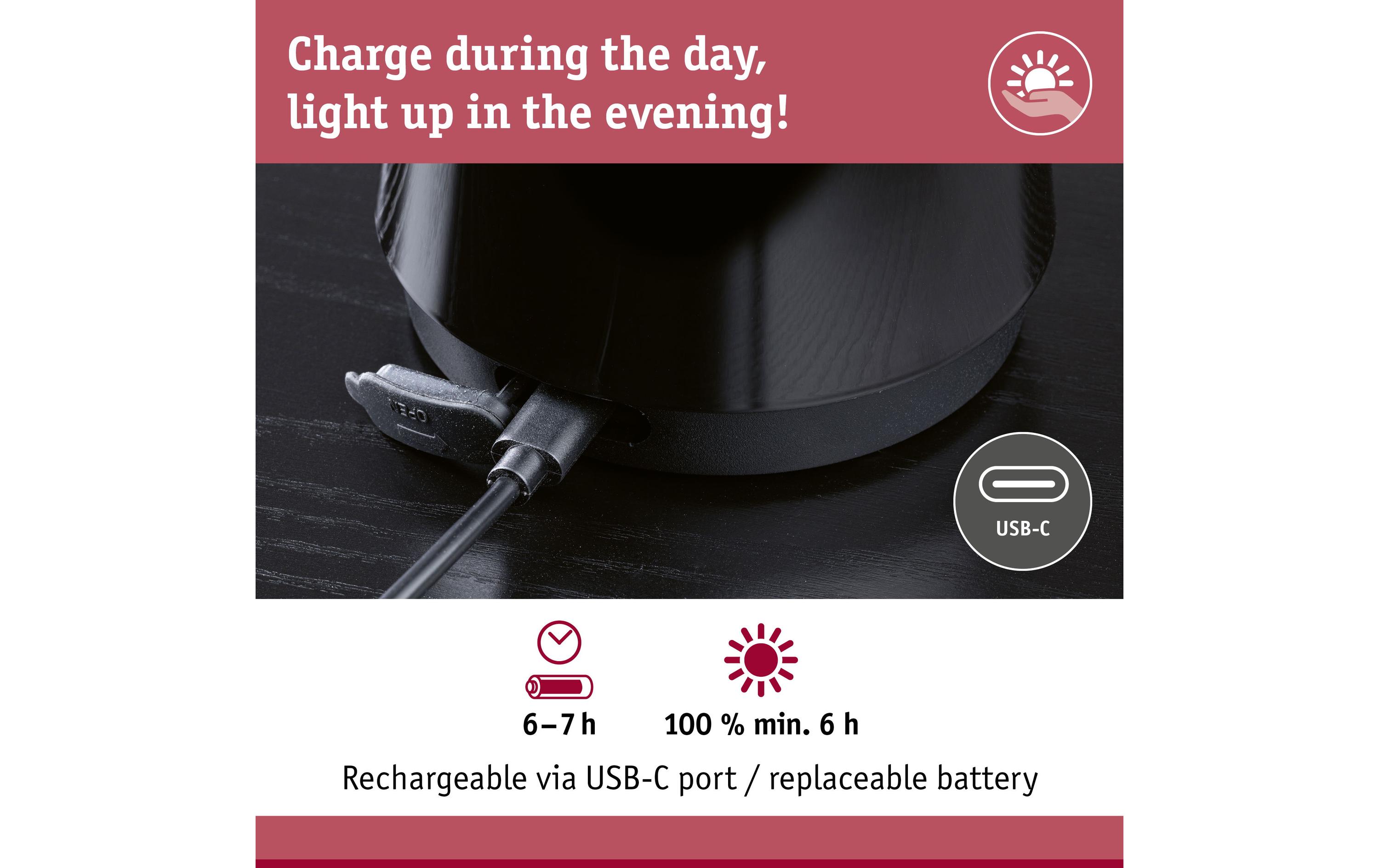 Paulmann Akkuleuchte Onzo 3-Step-Dim IP44 2700K Schwarz