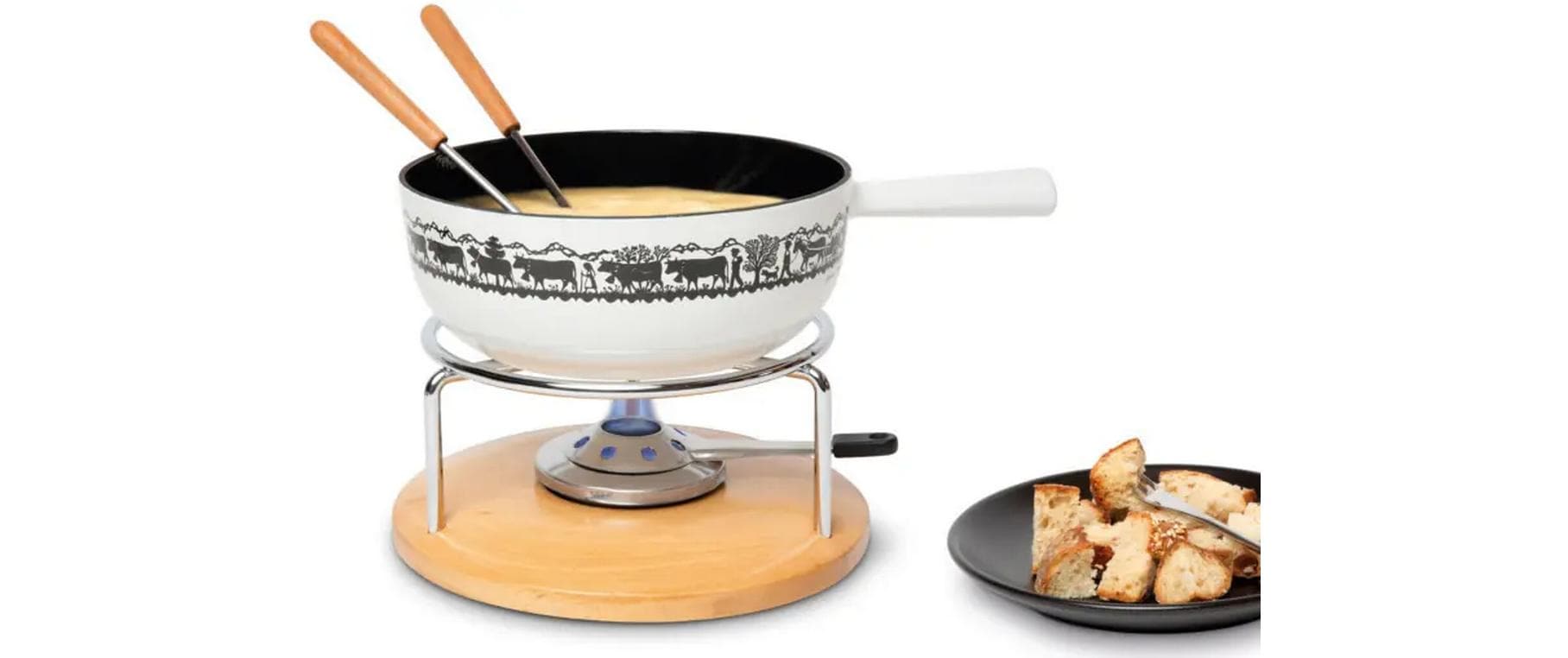 Stöckli Käsefondue-Set Sätnis Classic 8 Teile, Braun/Weiss