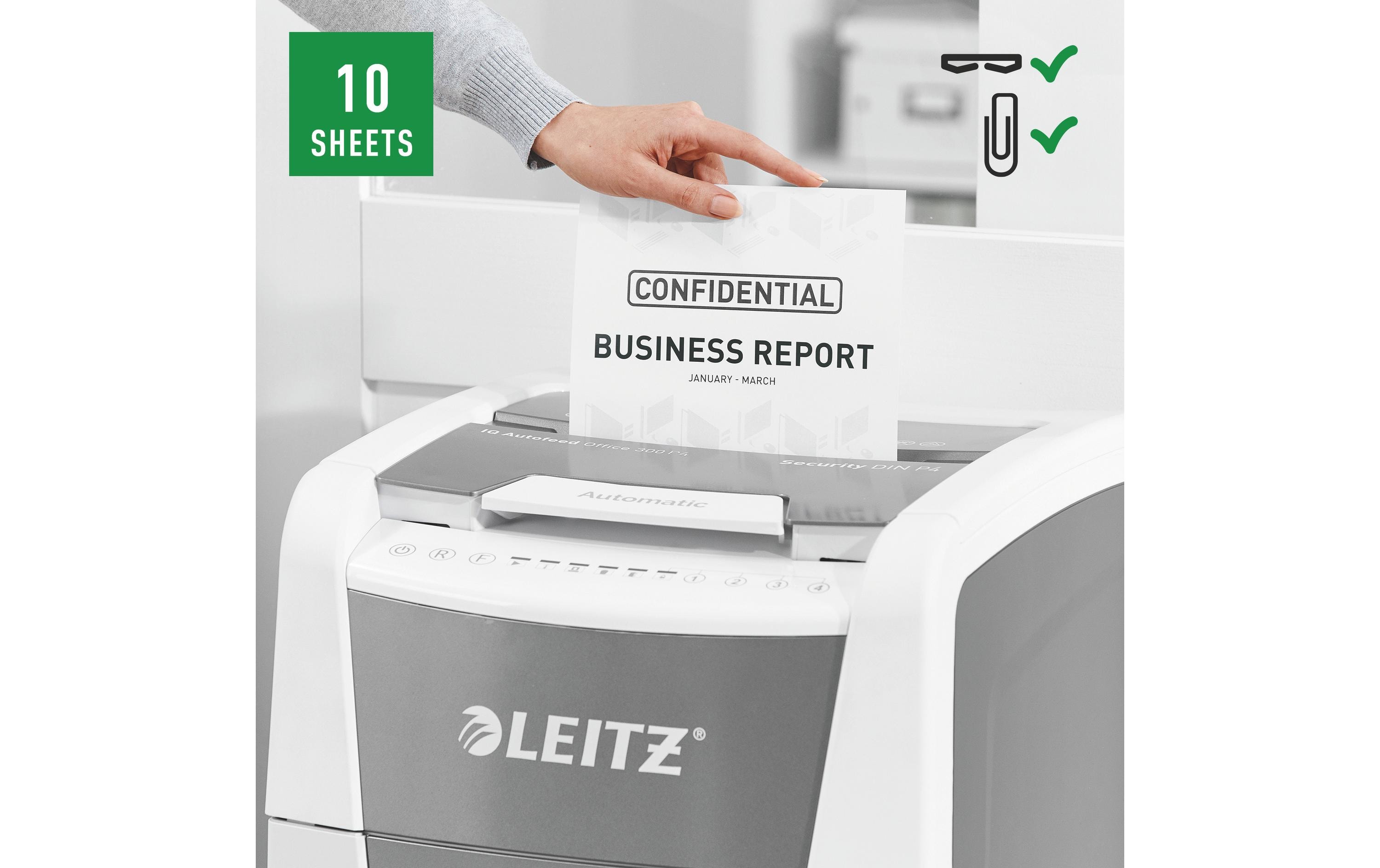 Leitz Bürogeräte Aktenvernichter IQ Autofeed Office 300, P-4, 300 Blatt