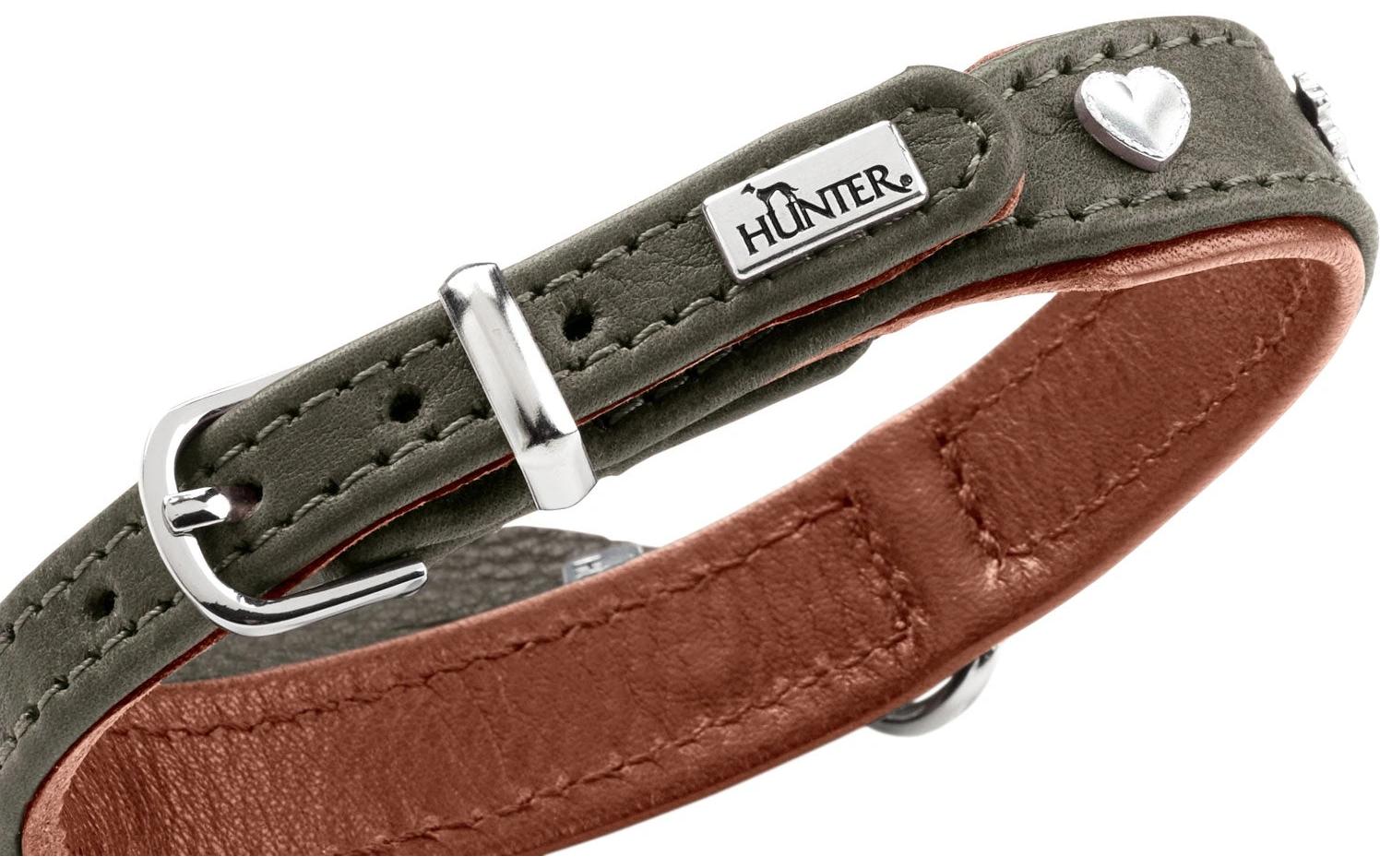 Hunter Halsband München Mini 27/XXS-XS, Rindsleder, Grün/Cognac