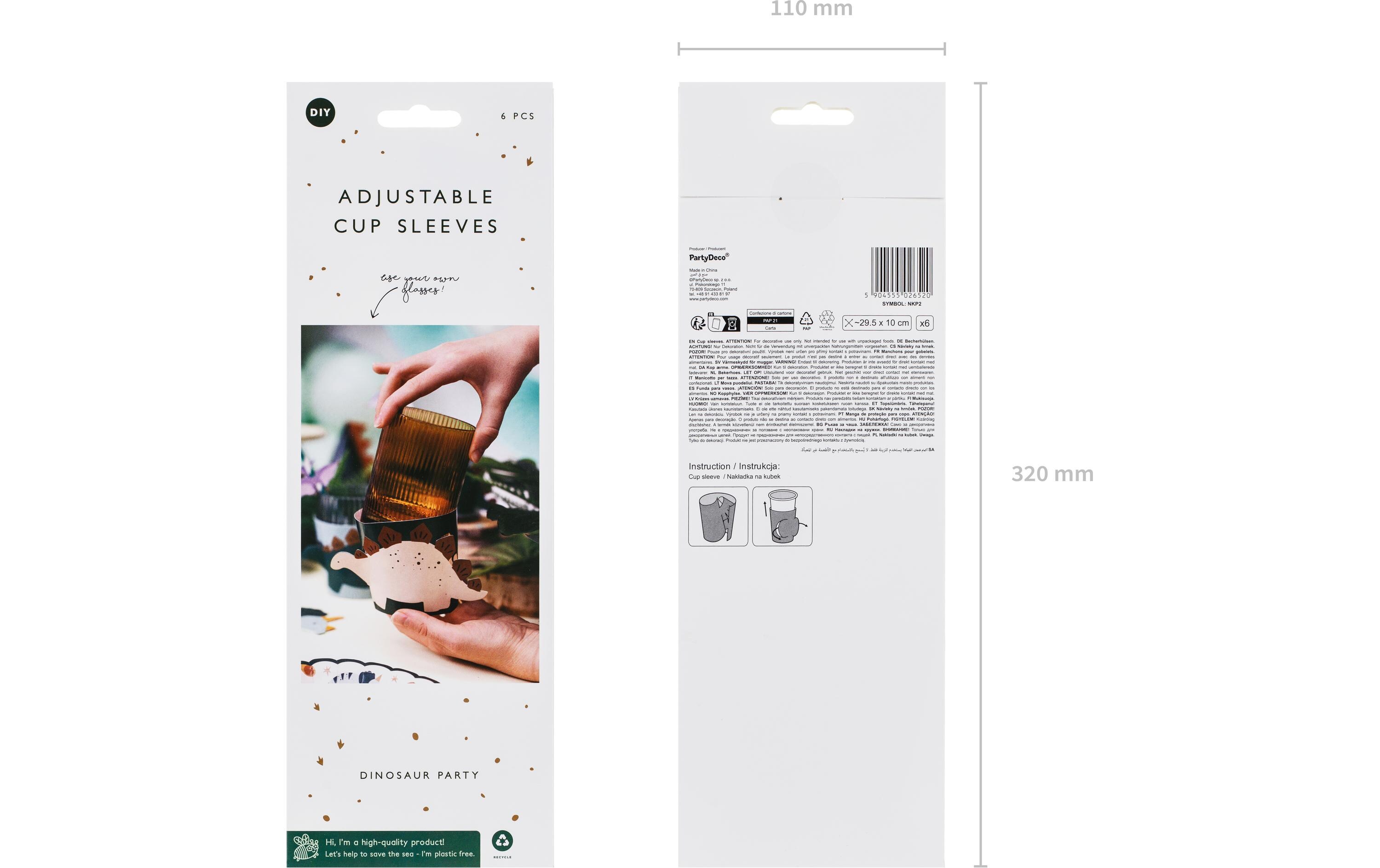 Partydeco Glasmarkierer Überzüge Dinosaurier 6 Stück