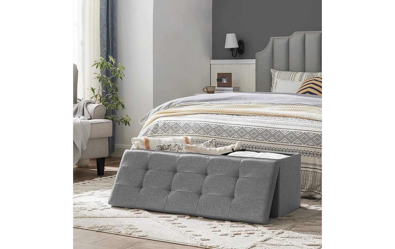 Songmics Sitztruhe mit Aufbewahrung 110 x 38 cm, Hellgrau