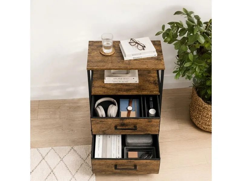 relaxdays Nachttisch 38 x 61 cm, Braun/Schwarz